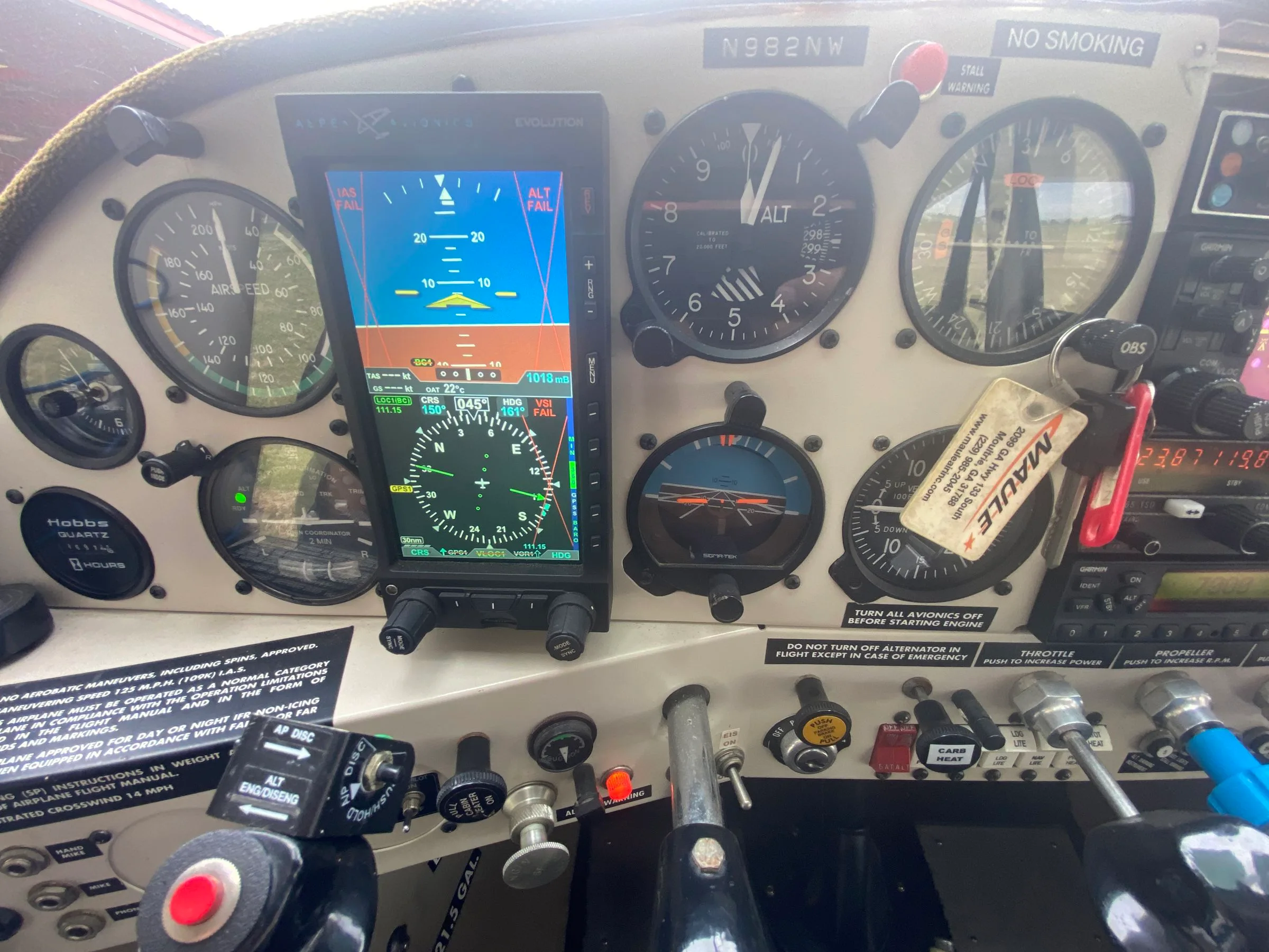 Cockpit and instrument panel of a 1999 Maule MX-7 180A Sportplane.