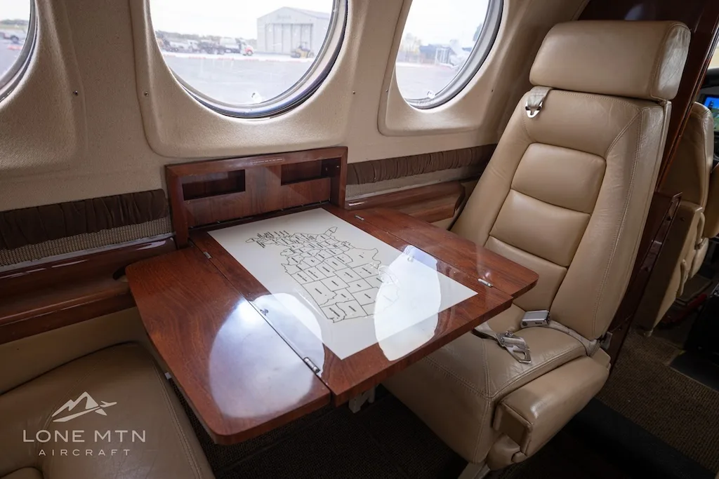 Cabin interior of a 1980 Beechcraft King Air F90.