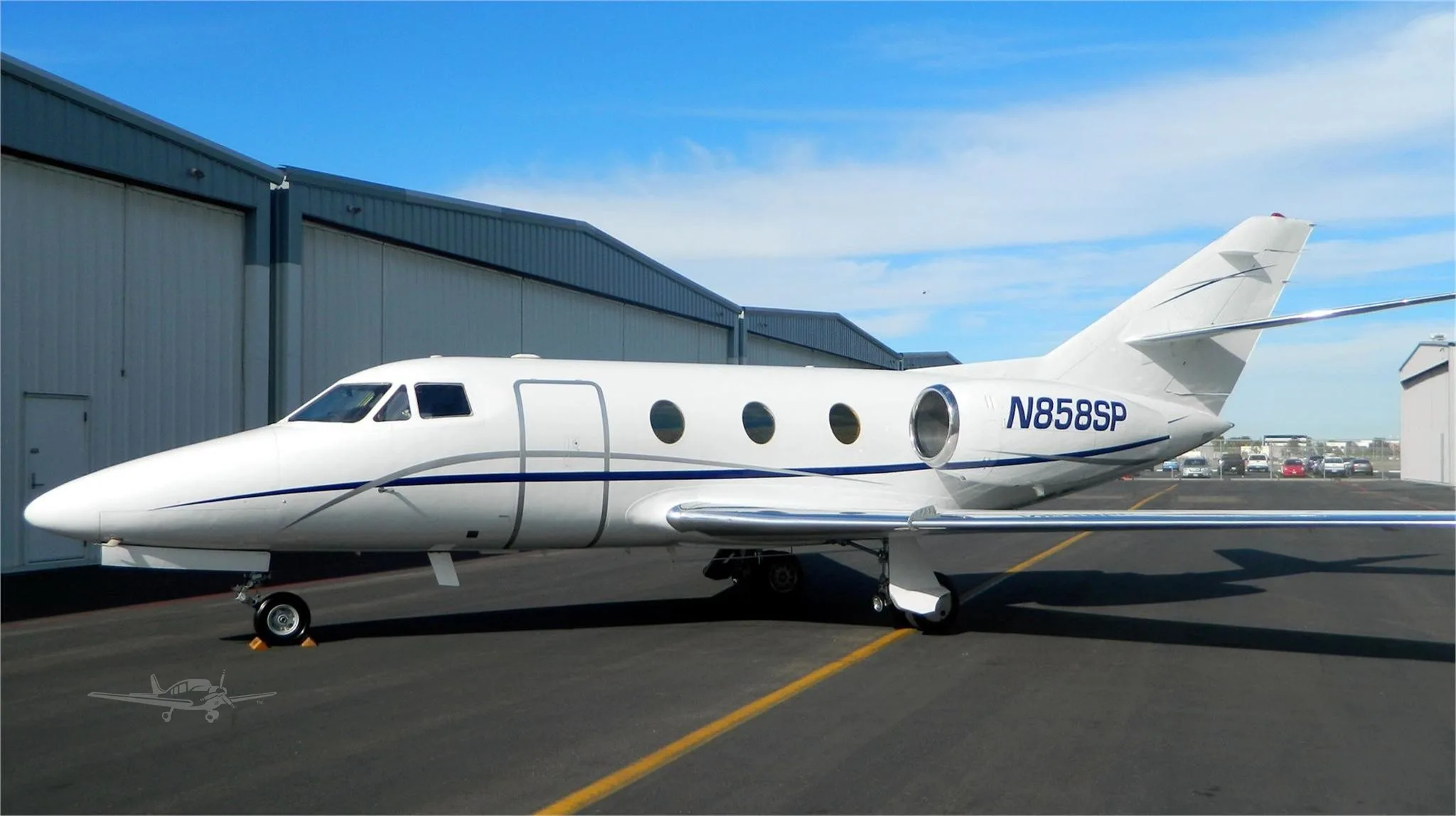 Exterior view of a 1974 DASSAULT FALCON 10, N858SP.