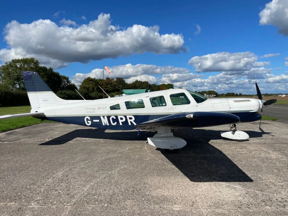 Exterior view of a Piper Piston, G-GFCA.