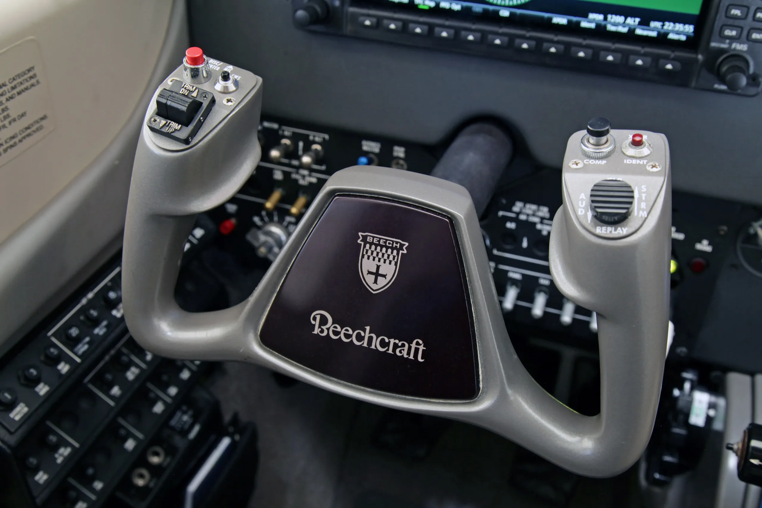 Cockpit and instrument panel of a 2016 Beechcraft Baron G58 SN.