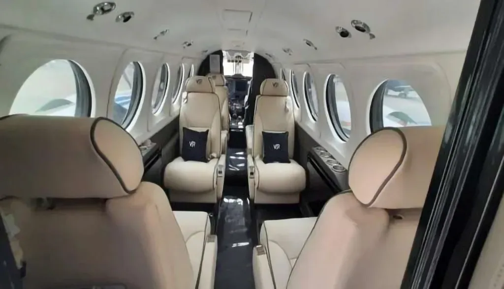 Cabin interior of a 2001 Beechcraft King Air B200 SN.