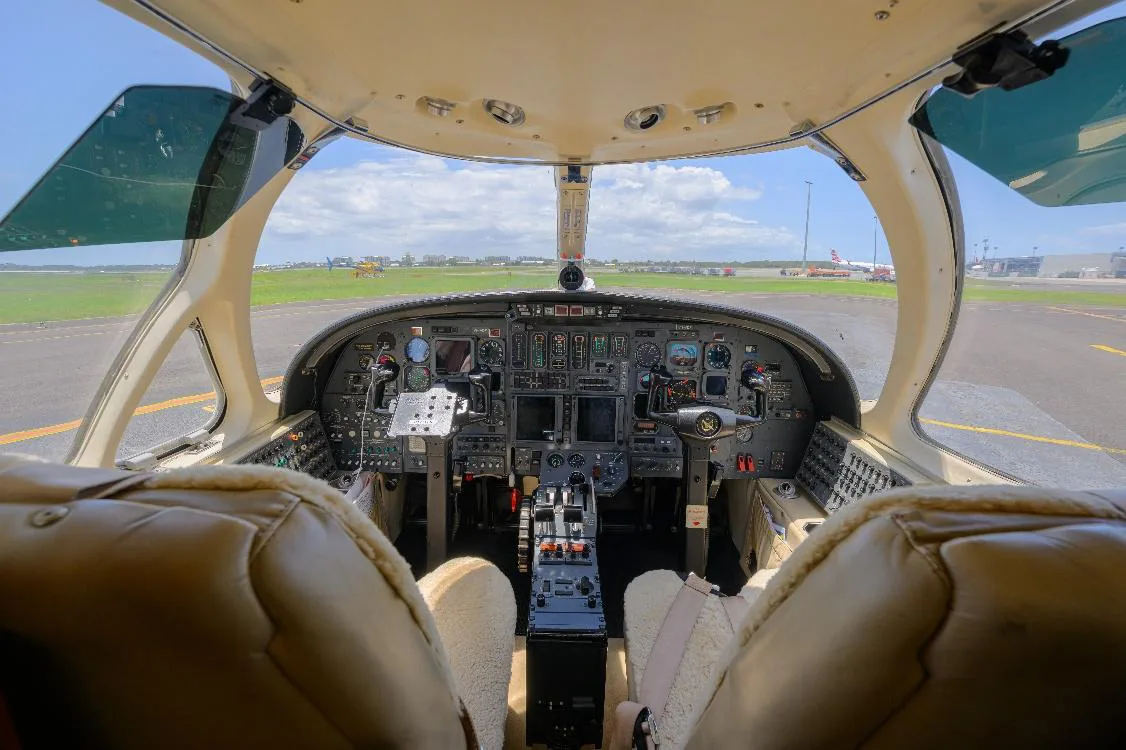 Cockpit and instrument panel of a 1990 Cessna Citation II.