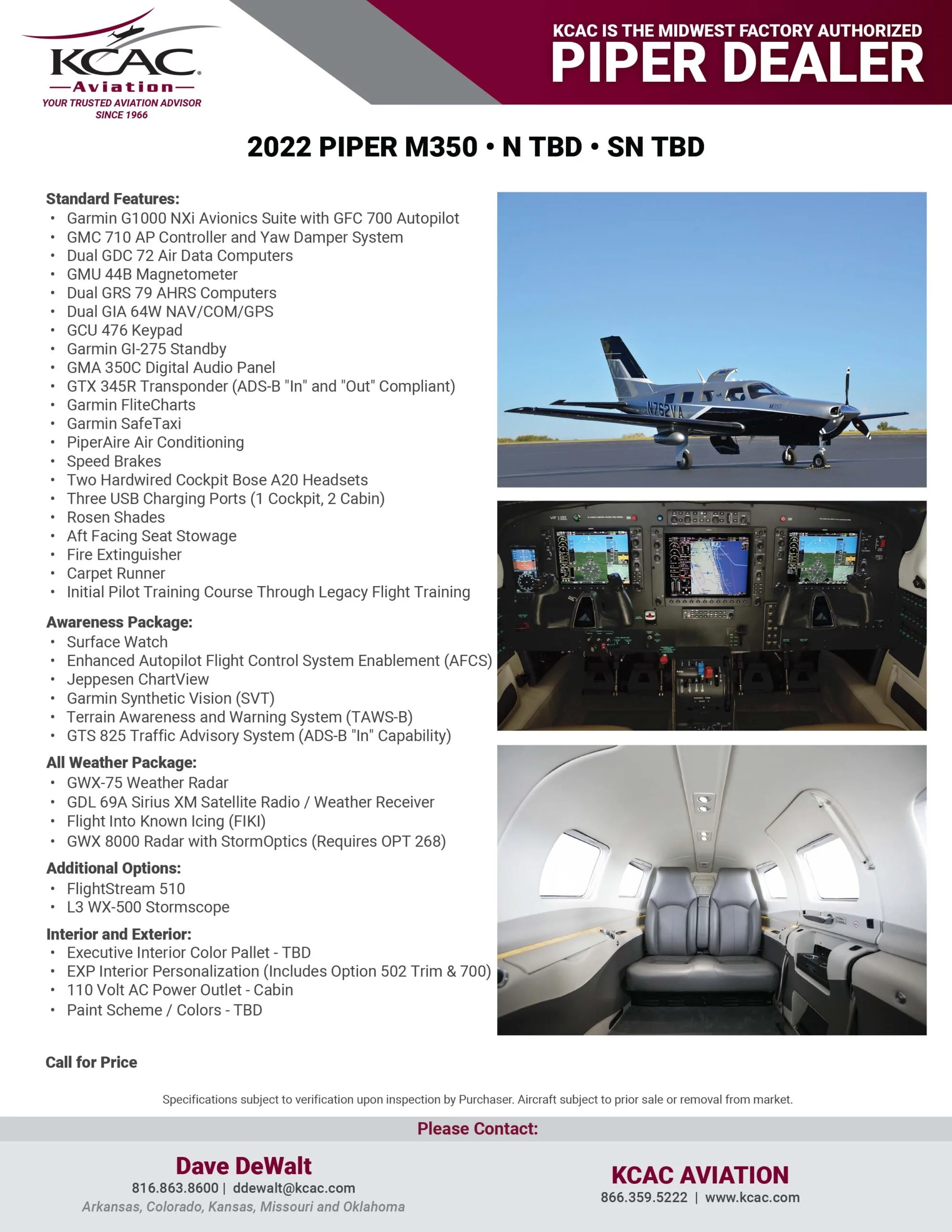 Specification or layout diagram for a 2022 Piper M350.