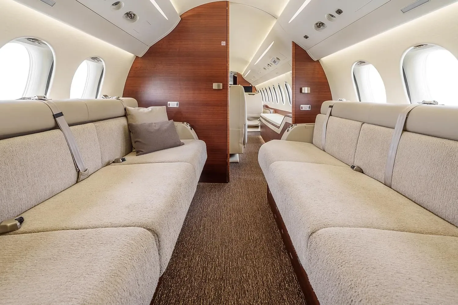Cabin interior of a 2014 Dassault Falcon 7X.