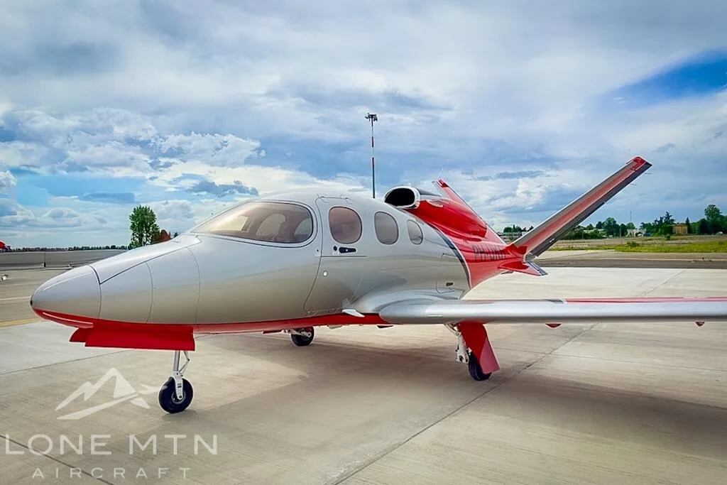 Exterior view of a 2020 Cirrus SF50 G2 Vision Jet.