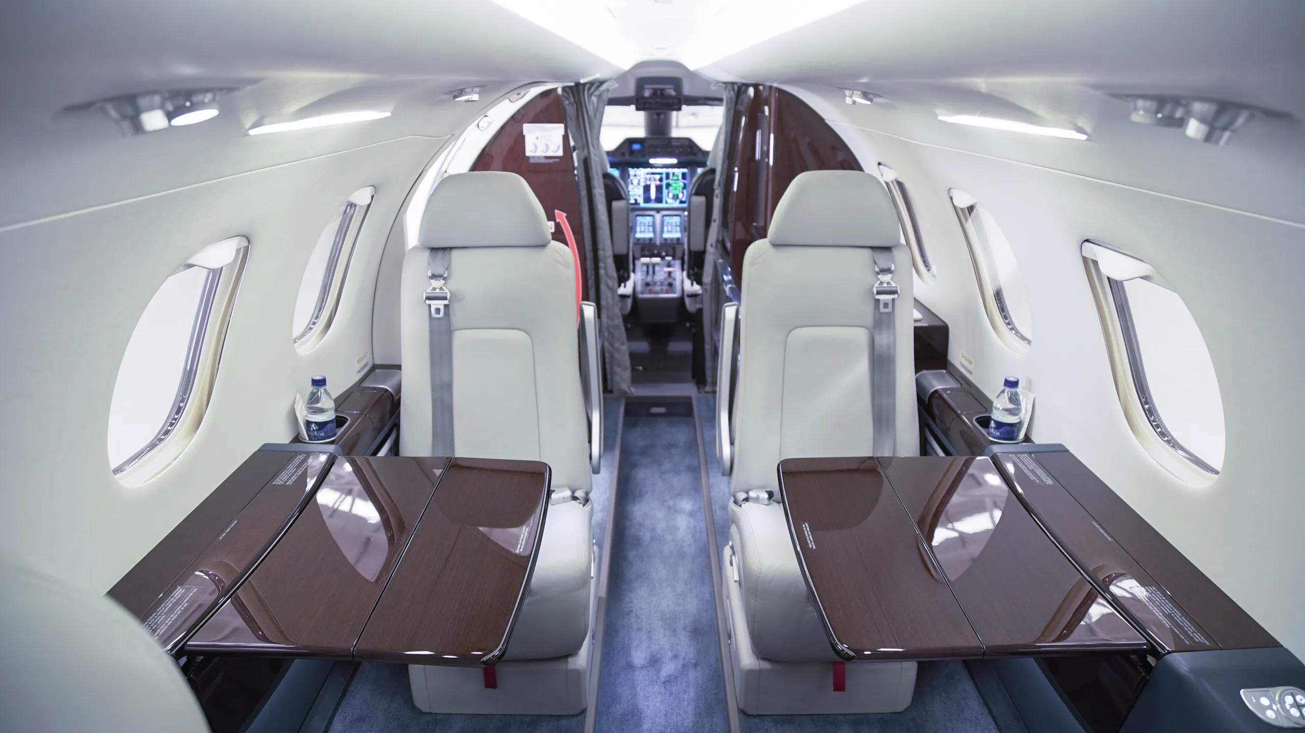 Cabin interior of a 2017 Embraer phenom 300.