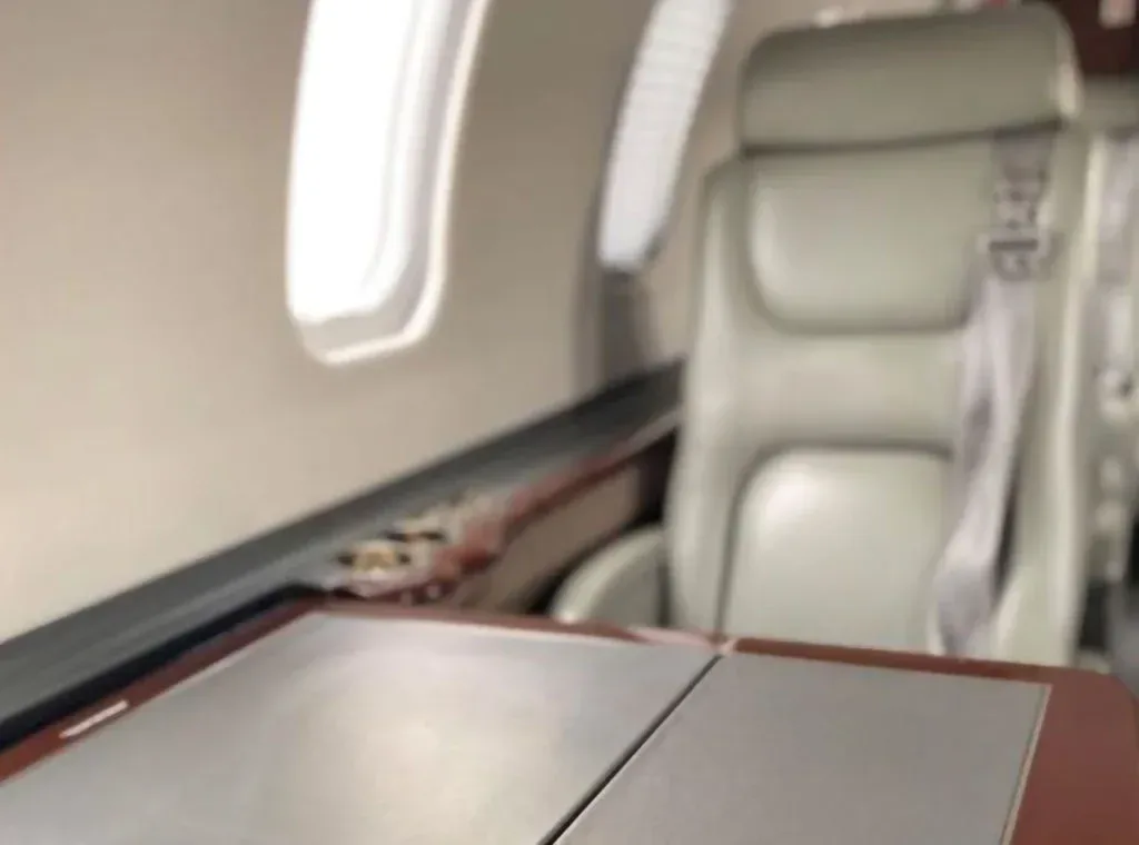 Cabin interior of a 1999 Learjet.