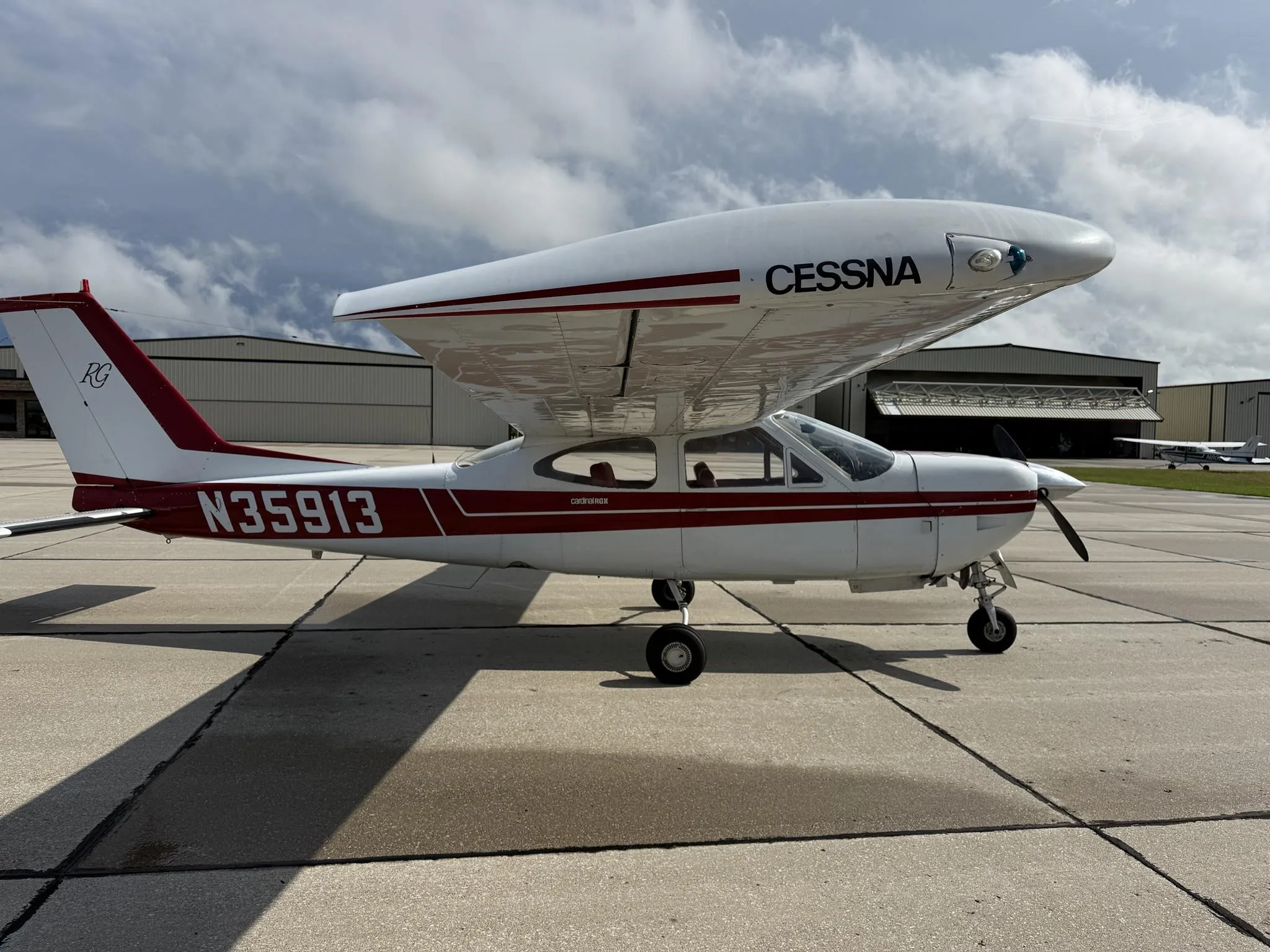 Exterior view of a 1976 CESSNA 177RG, N35913.