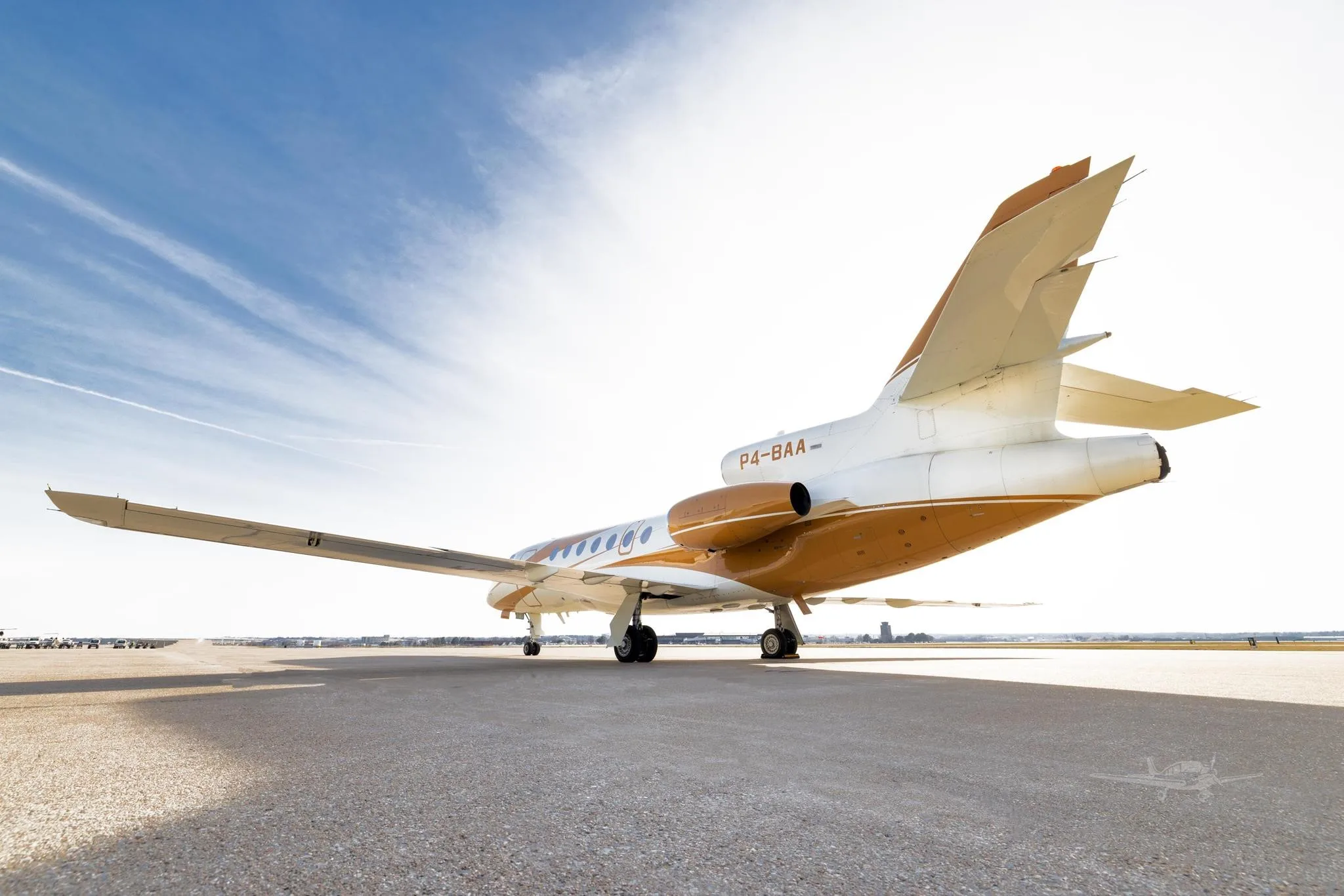 Exterior view of a 2002 DASSAULT FALCON 50EX, P4-BAA.