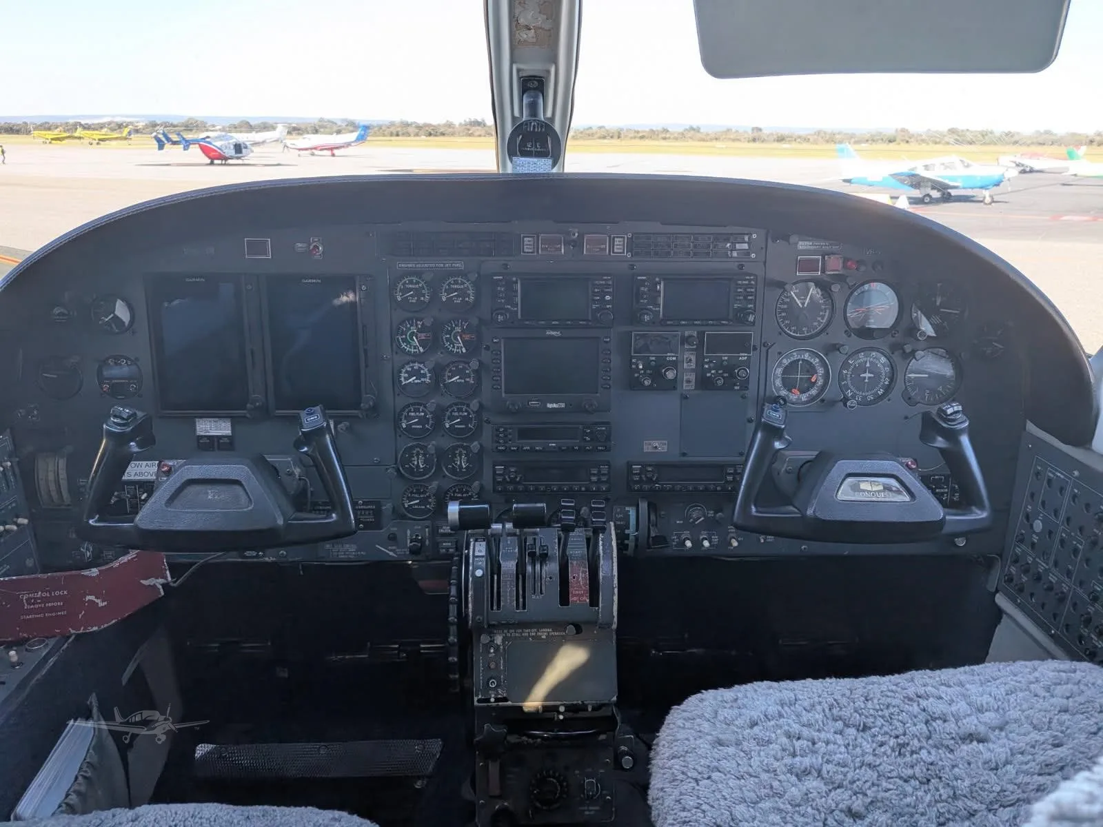 Cockpit and instrument panel of a 1983 CESSNA CONQUEST II.