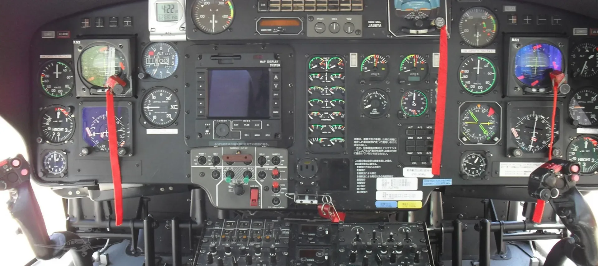 Cockpit and instrument panel of a 1998 Eurocopter.