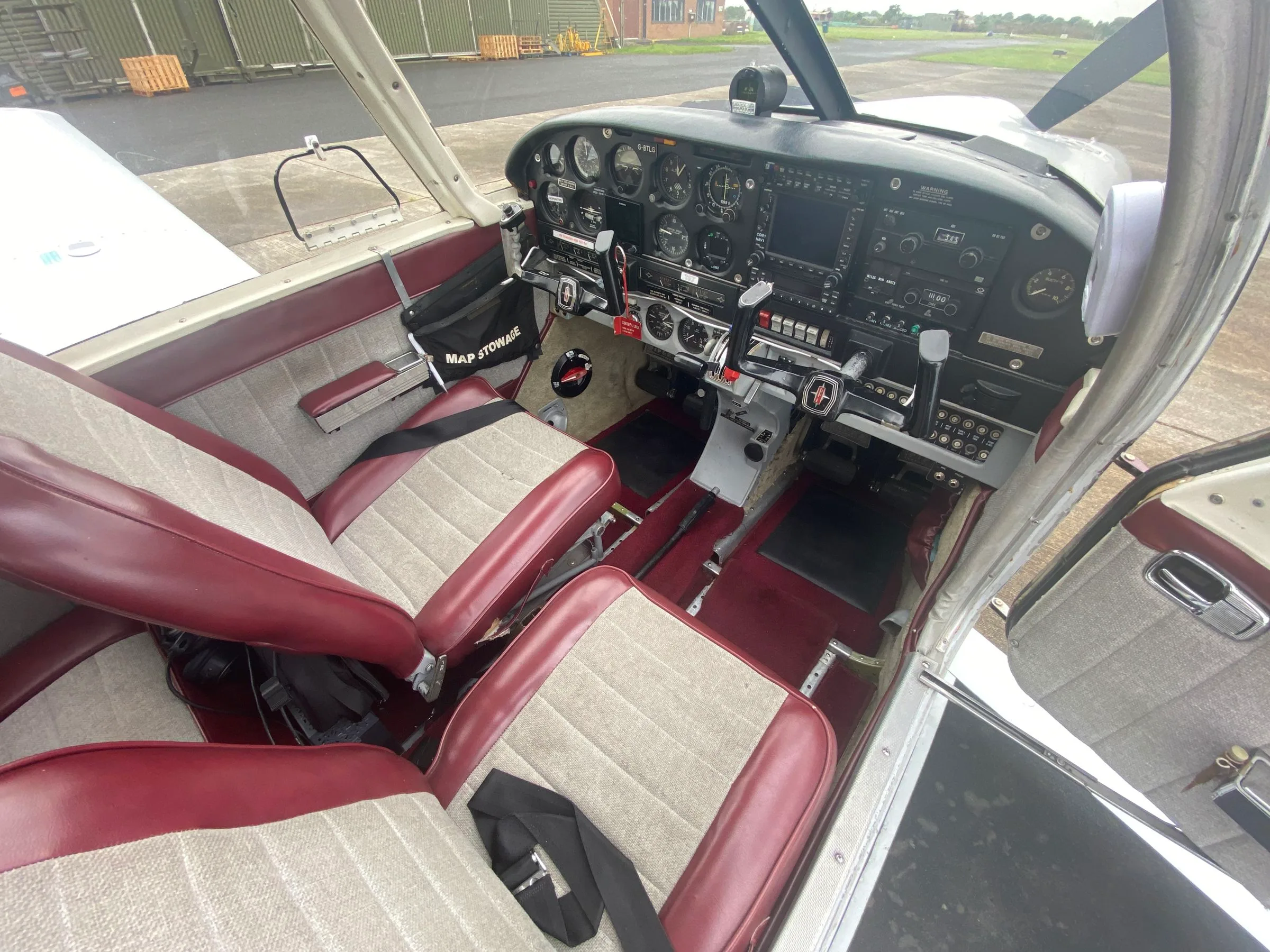 Cockpit and instrument panel of a 1970 Piper PA-28R-200 Arrow II.