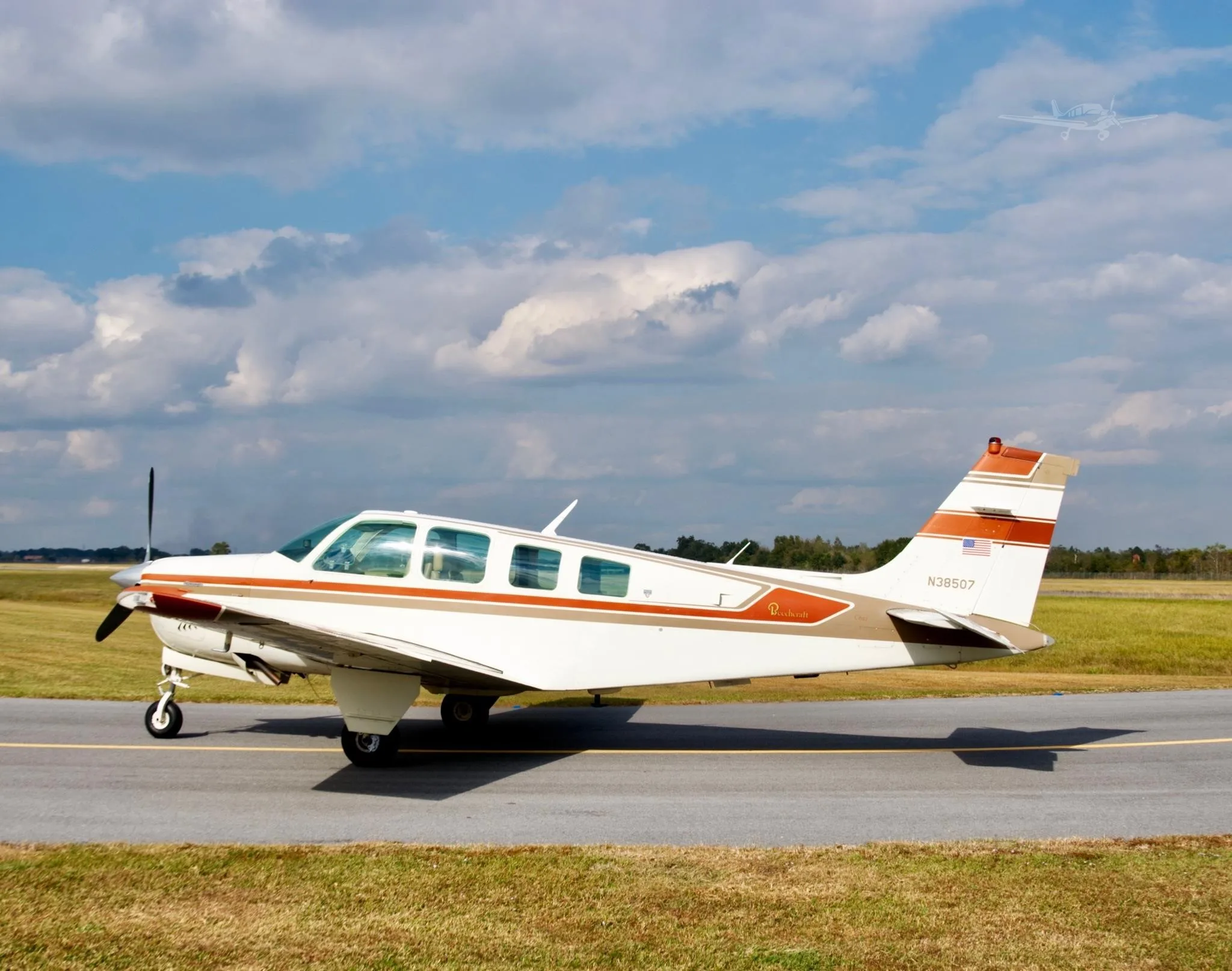 Exterior view of a 1981 BEECHCRAFT A36 BONANZA, N38507.