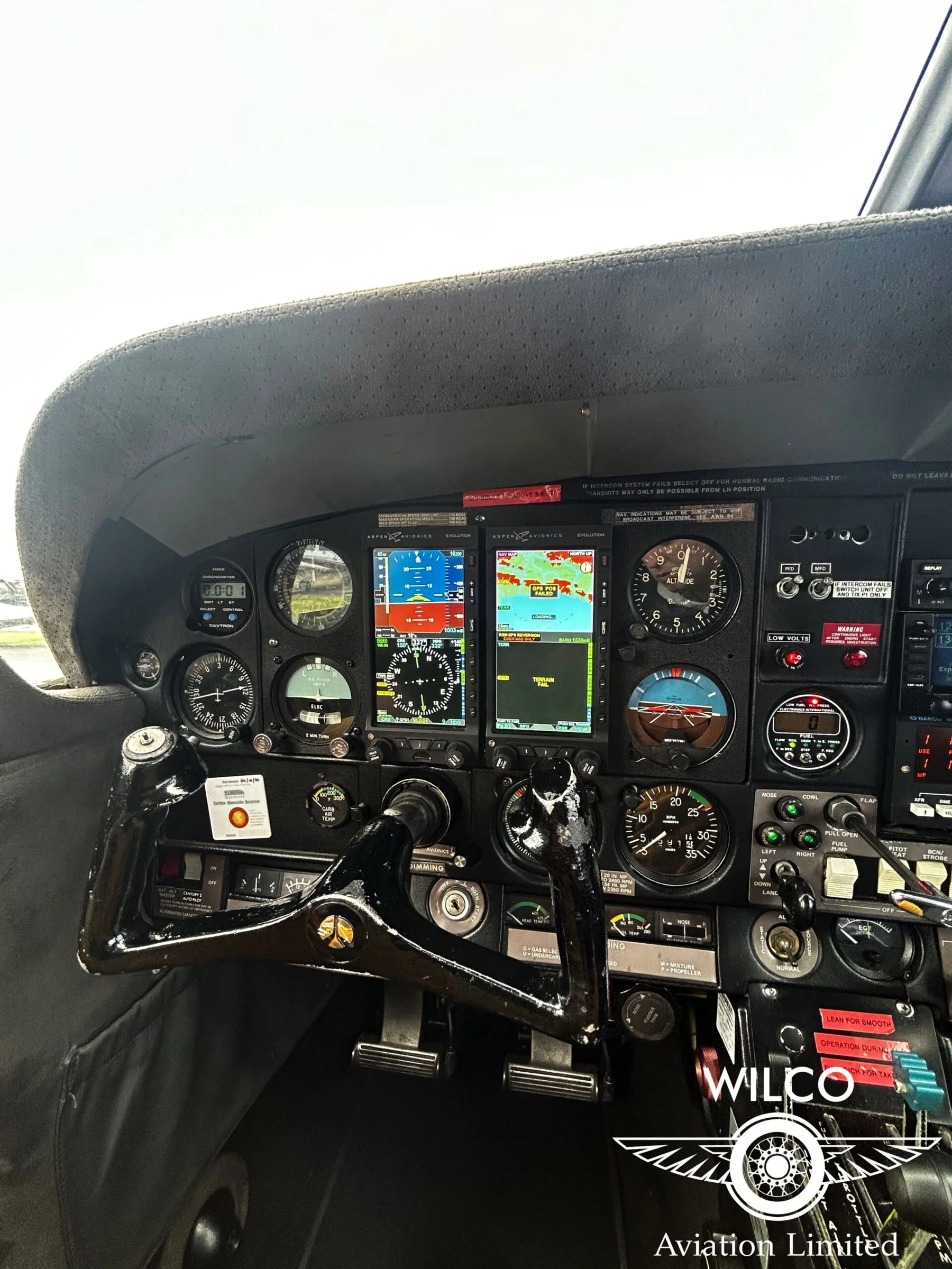 Cockpit and instrument panel of a 1976 Rockwell Commander 112TC.