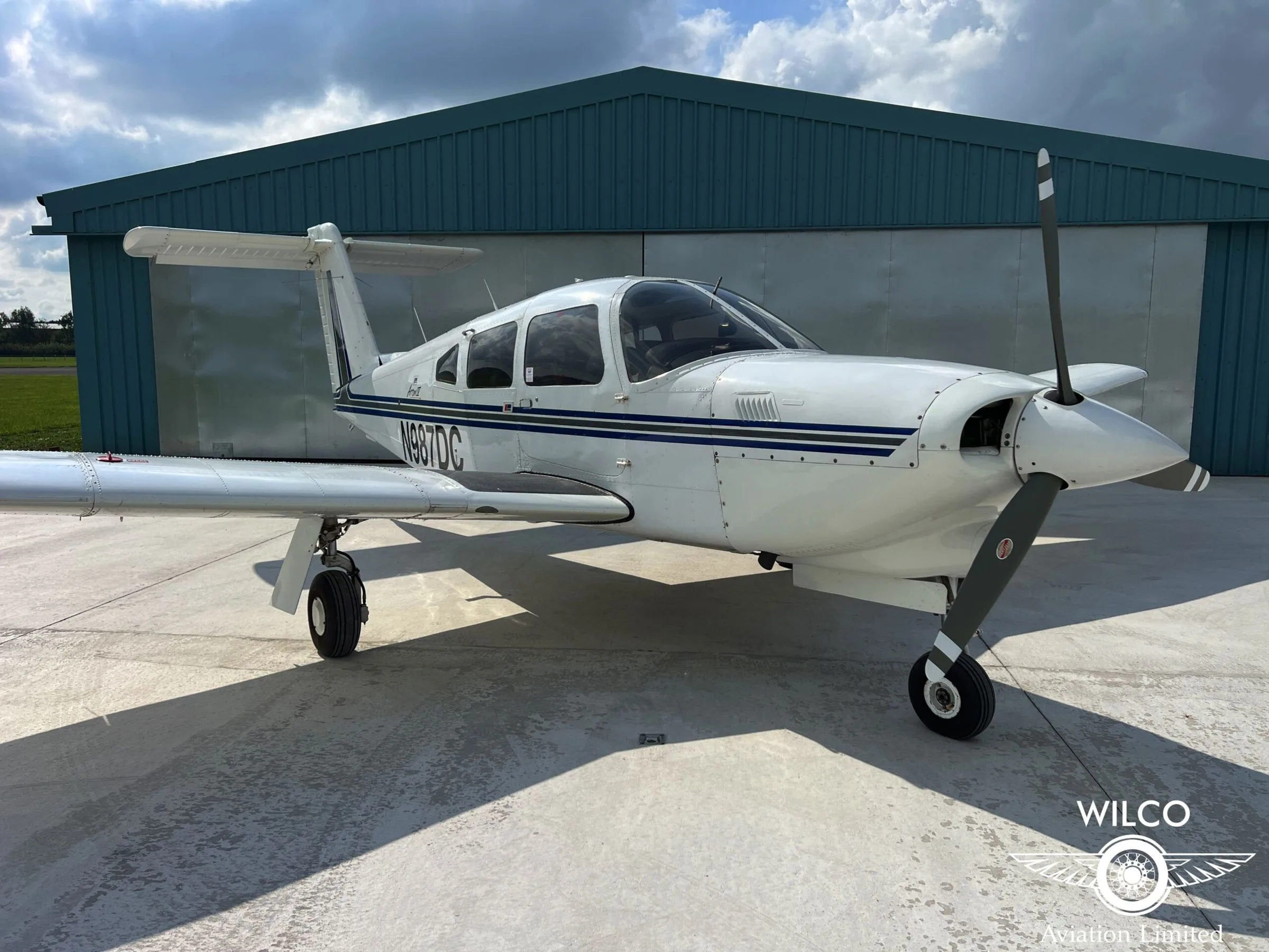 Exterior view of a 1980 Piper PA-28RT-201T Turbo Arrow IV.