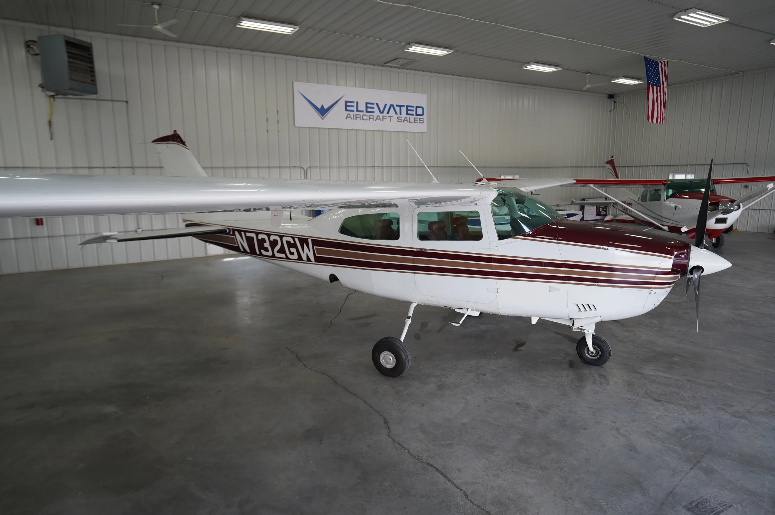 Exterior view of a 1976 Cessna Centurion 210L, N732GW.