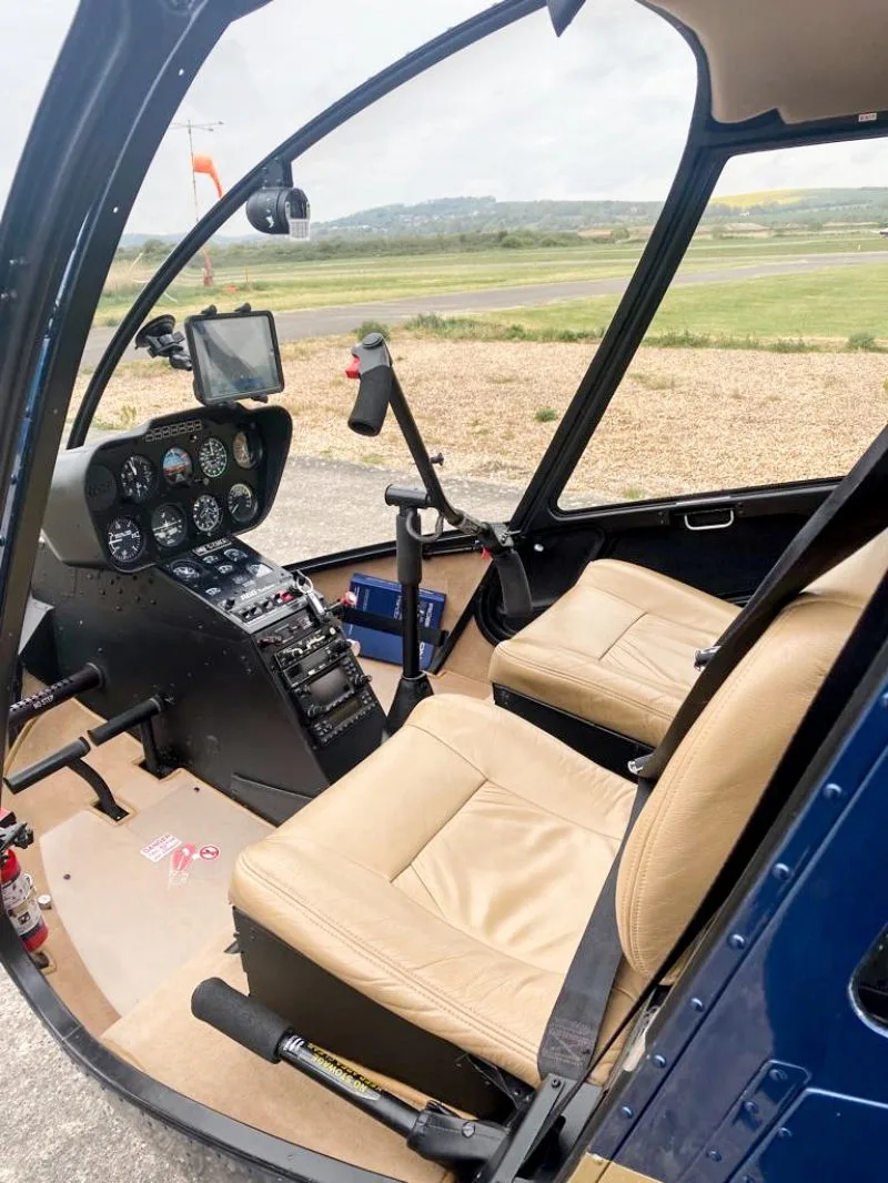 Cockpit and instrument panel of a 2011 Robinson R66.