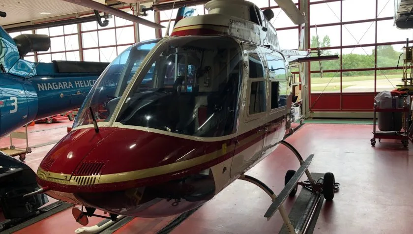 Exterior view of a 1981 Bell 206B3 3490, C-GZPF.