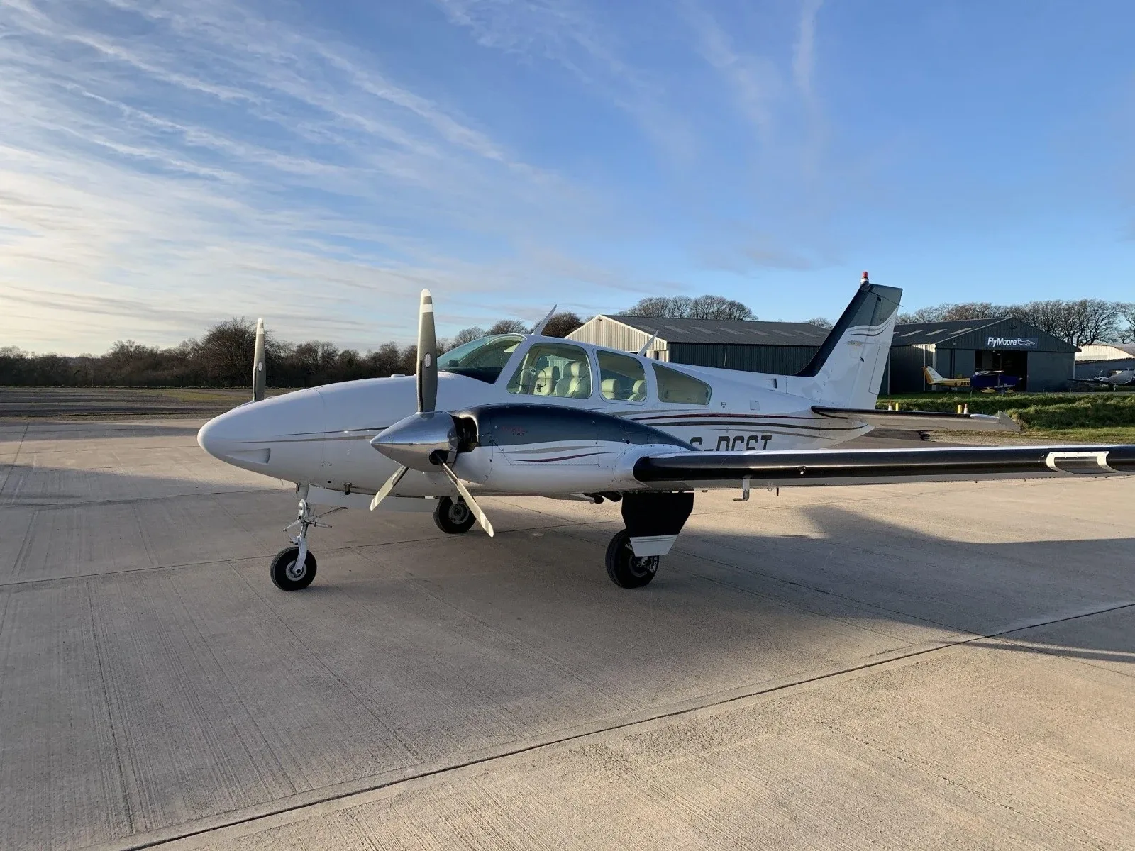 Exterior view of a 1976 Beechcraft B55 Baron.