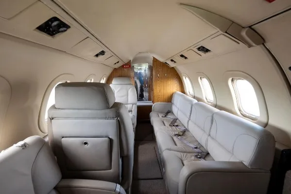 Cabin interior of a 1990 Learjet 55.