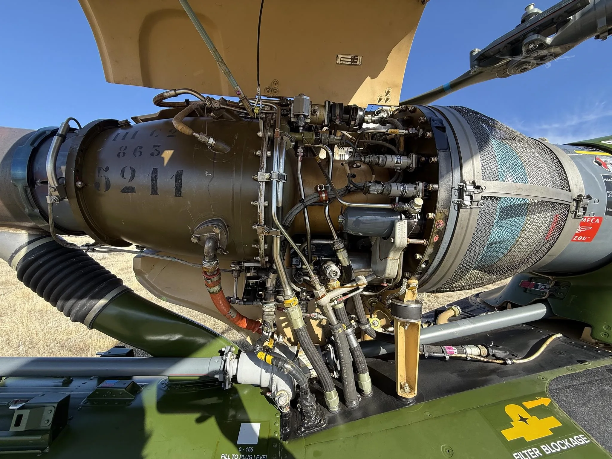 Engine detail of a 1977 AEROSPATIALE SA341.