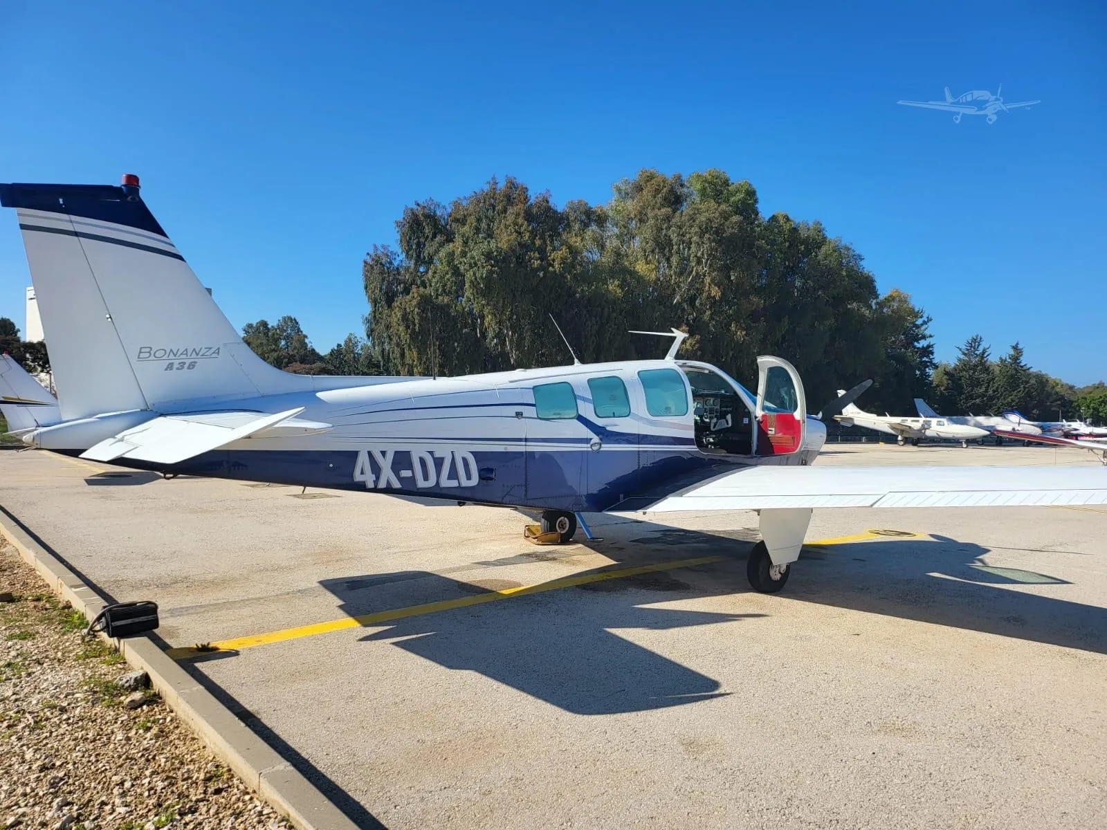Exterior view of a 1979 BEECHCRAFT A36 BONANZA, 4X-DZD.