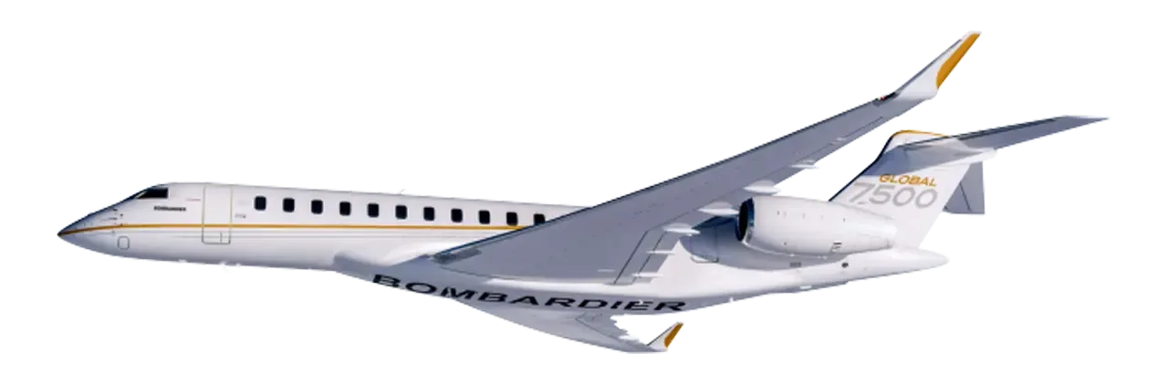 Marketing image of a Bombardier Global 7500.