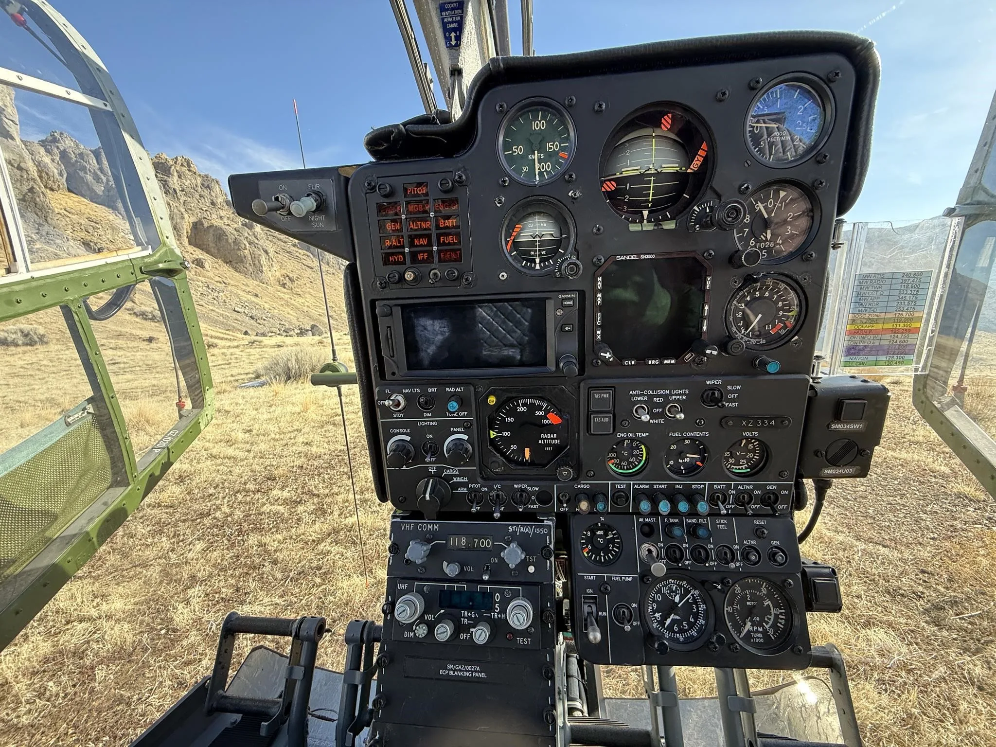 Cockpit and instrument panel of a 1977 AEROSPATIALE SA341.