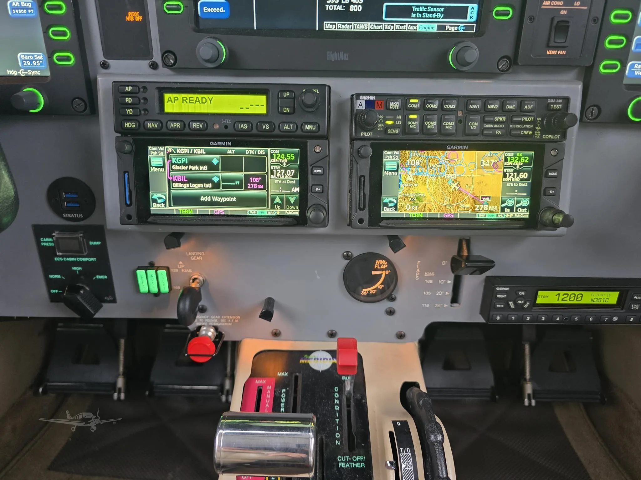 Cockpit and instrument panel of a 2009 PIPER MERIDIAN.