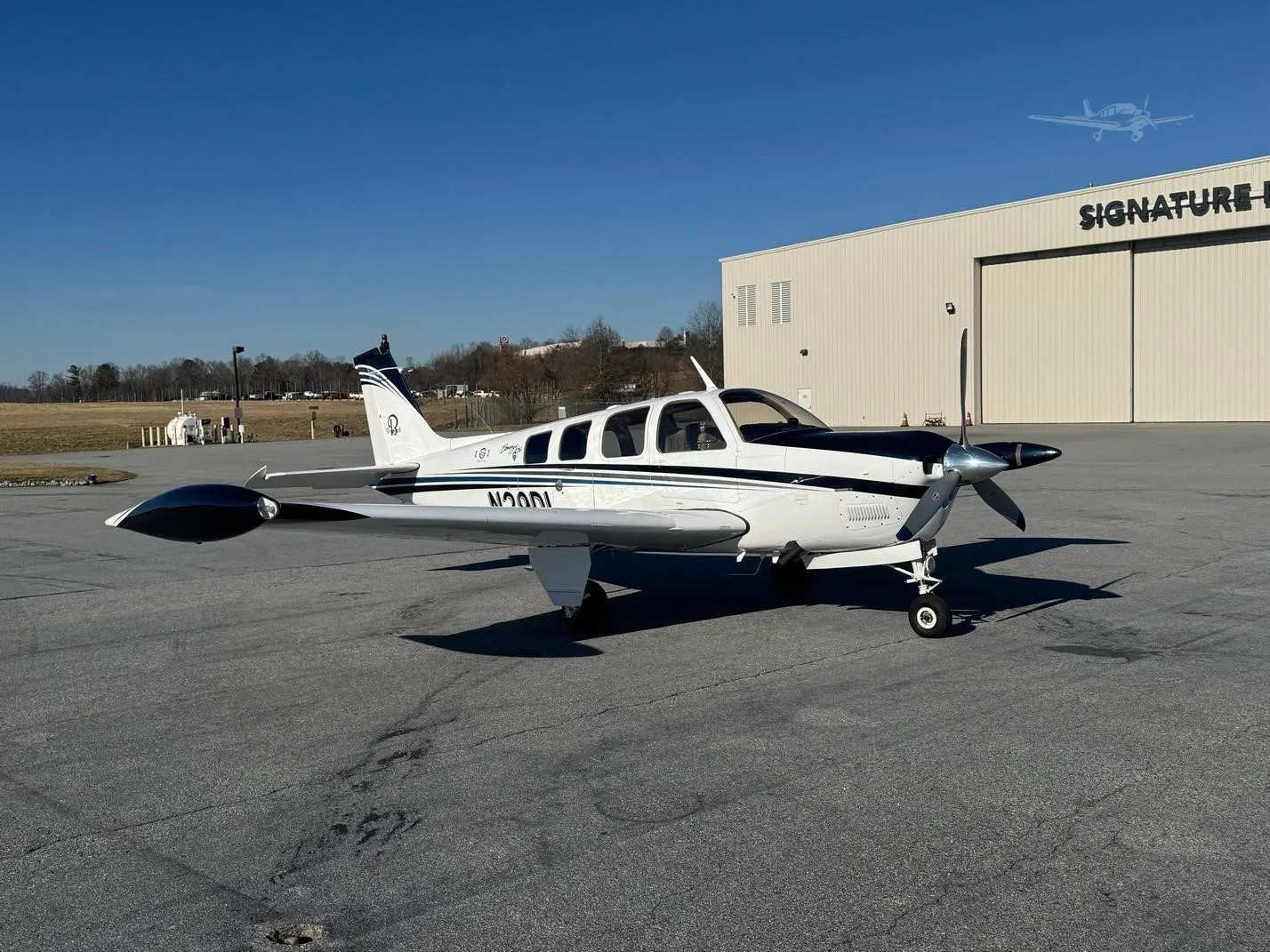 Exterior view of a 1976 BEECHCRAFT A36 BONANZA, N29DL.