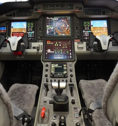 Cockpit and instrument panel of a 2023 Pilatus.