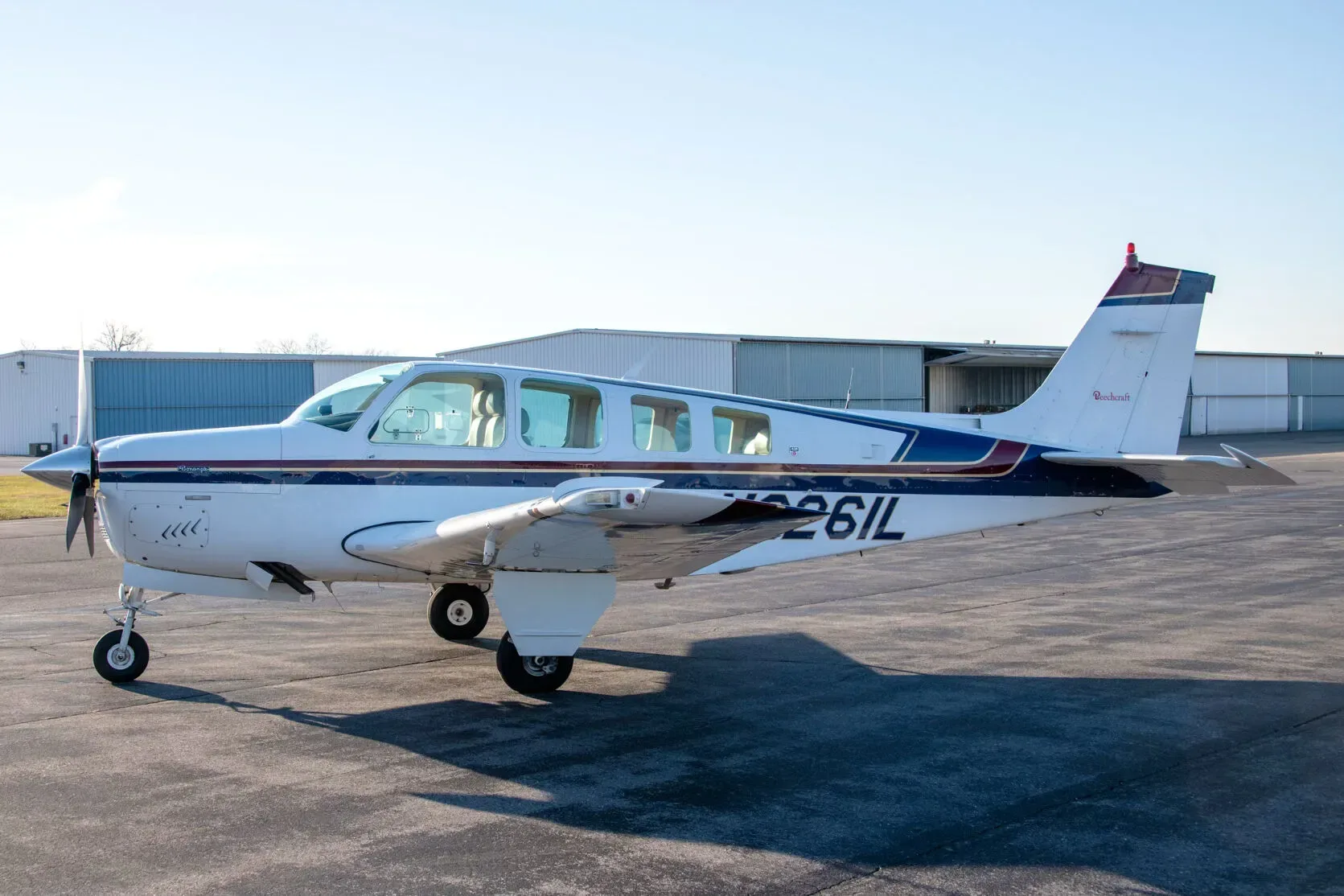 Exterior view of a 1979 Beechcraft A36.