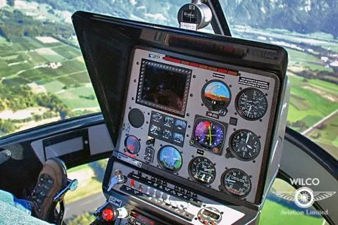 Cockpit and instrument panel of a 2007 Enstrom 280FX.