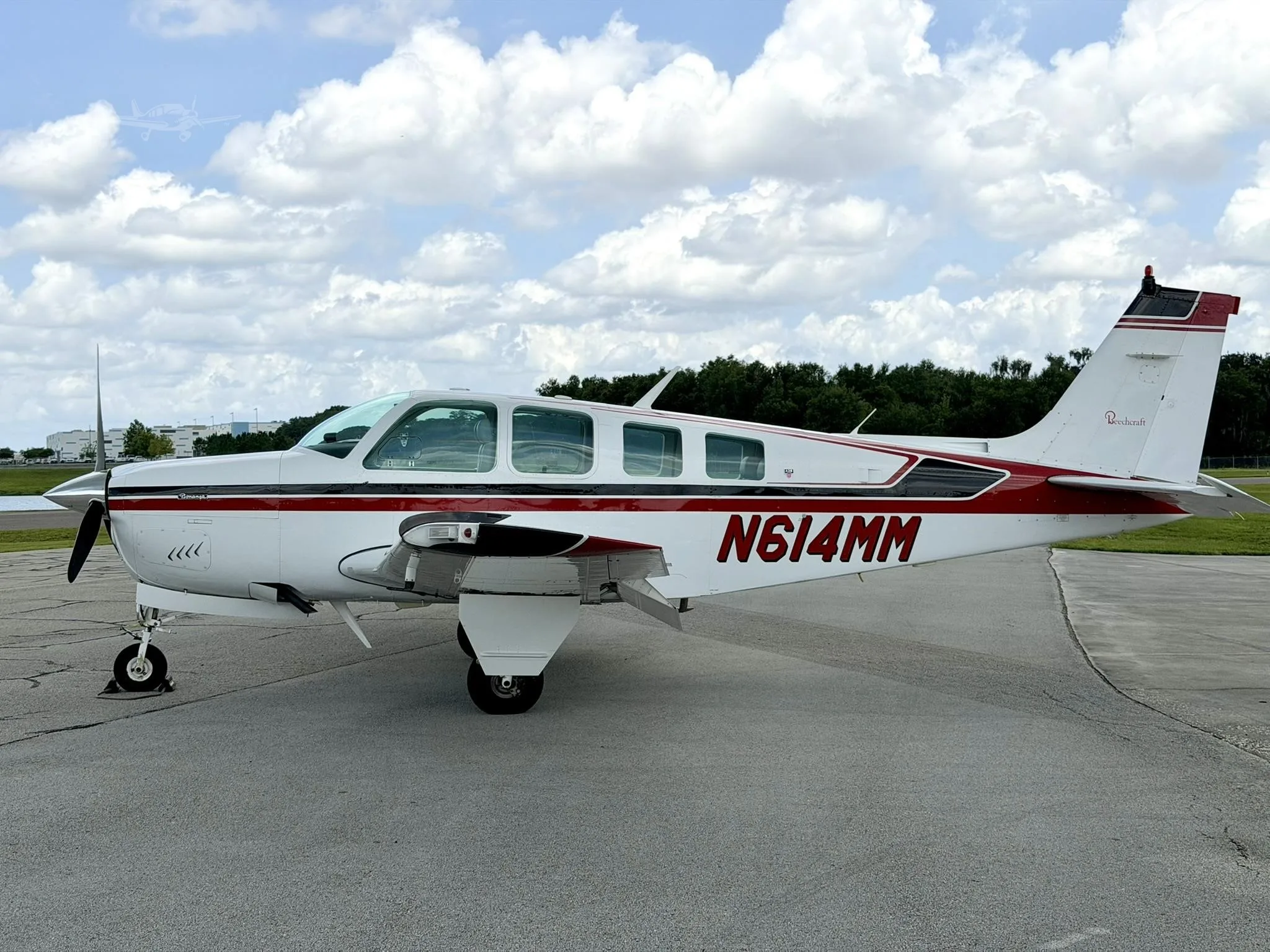 Exterior view of a 1980 BEECHCRAFT A36 BONANZA, N614MM.