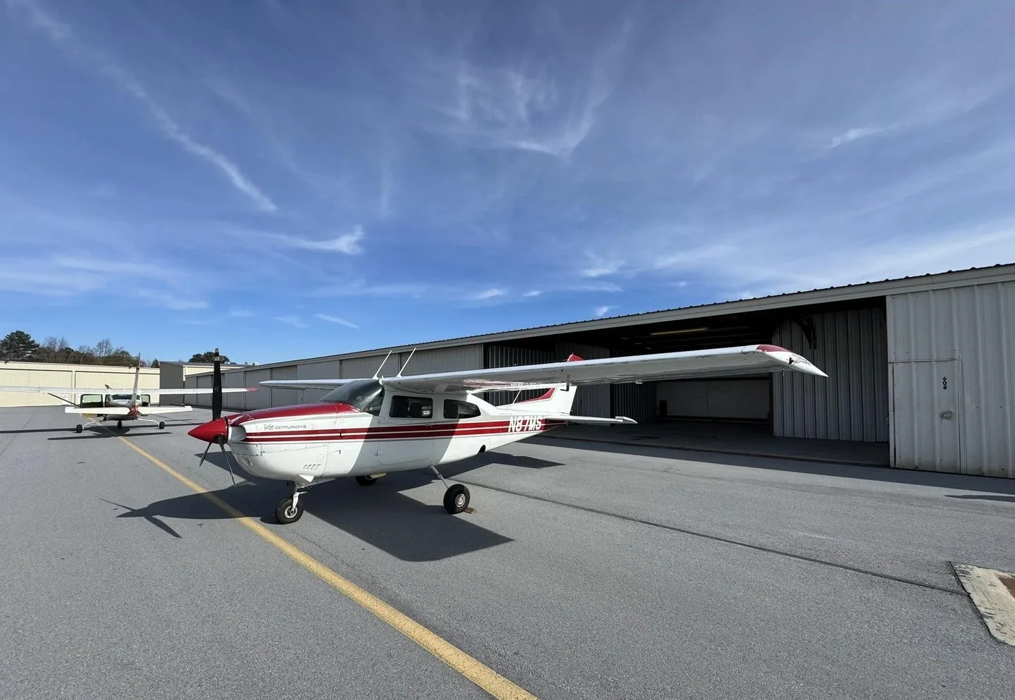 Exterior view of a 1977 Cessna T210 Centurion.