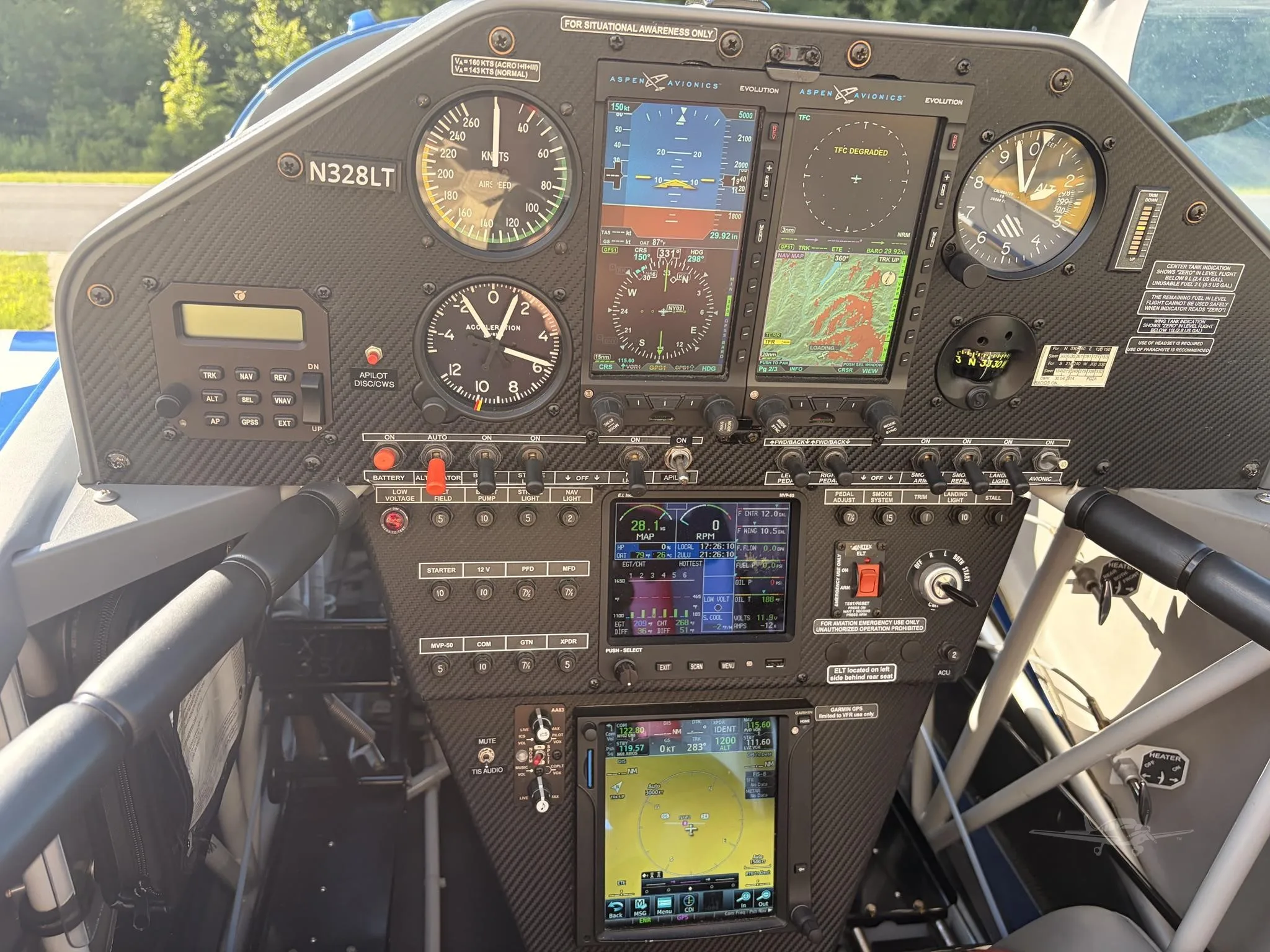 Cockpit and instrument panel of a 2014 EXTRA AIRCRAFT EA 330LT.