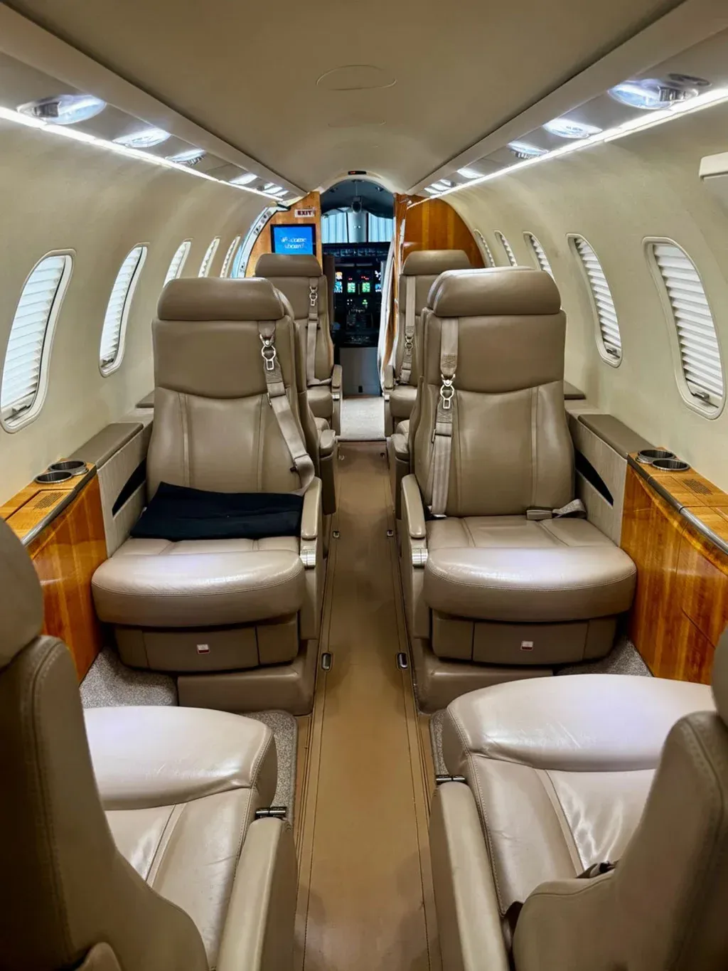 Cabin interior of a 2008 Learjet 45 XR.