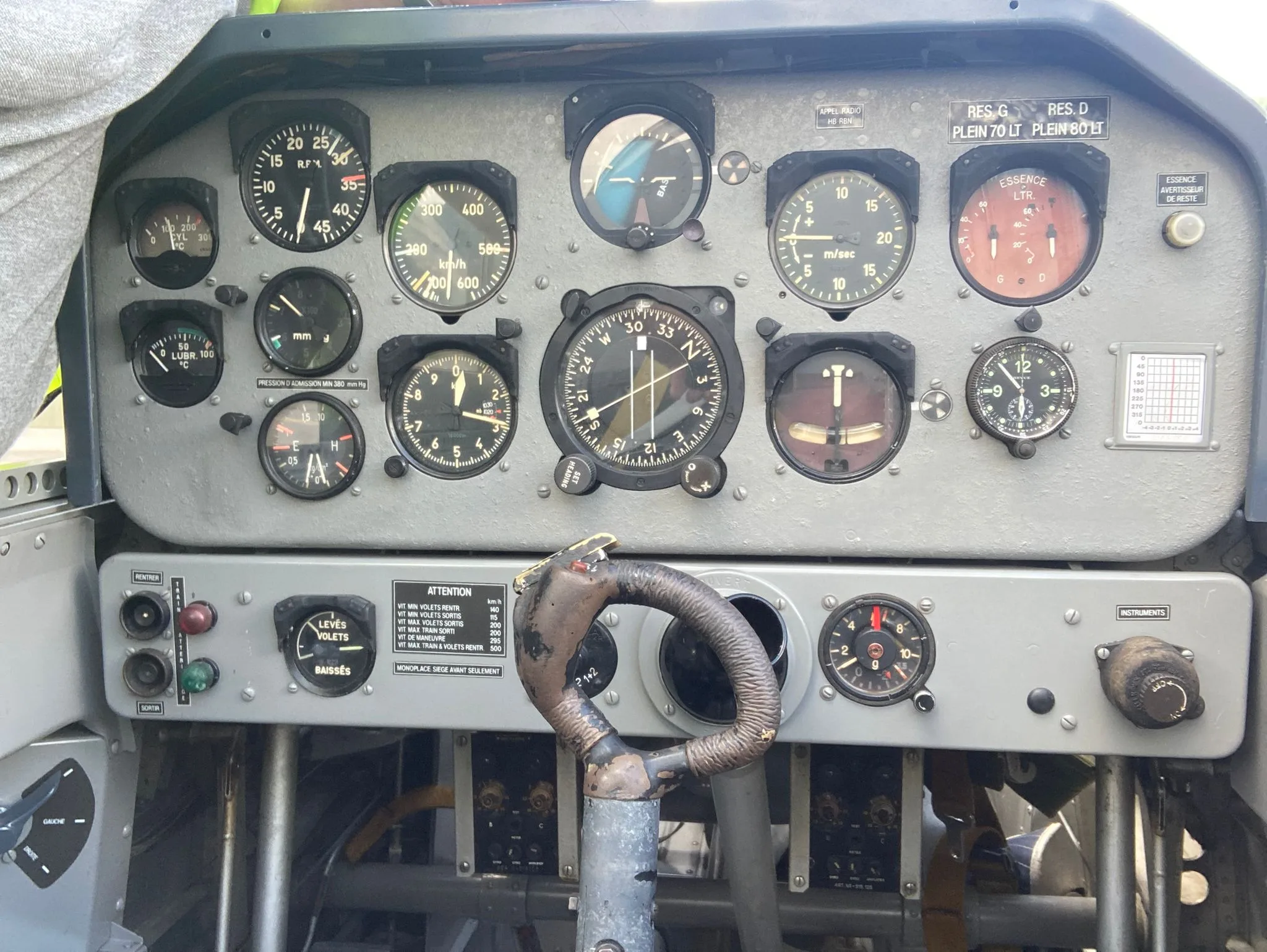 Cockpit and instrument panel of a 1956 Pilatus.