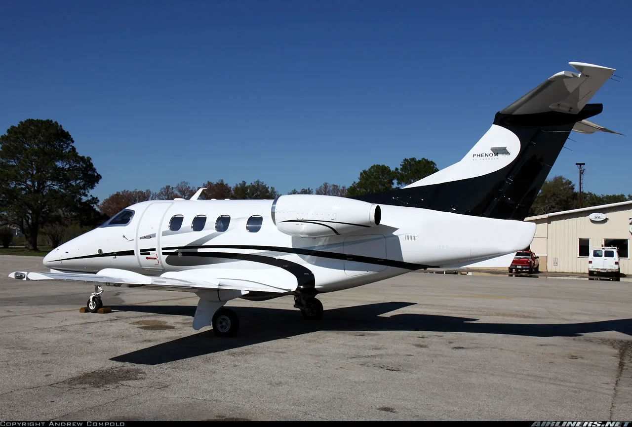 Exterior view of a 2009 Embraer Phenom 100.