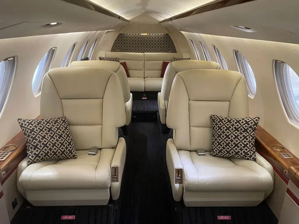 Cabin interior of a 1984 Dassault Falcon 50.