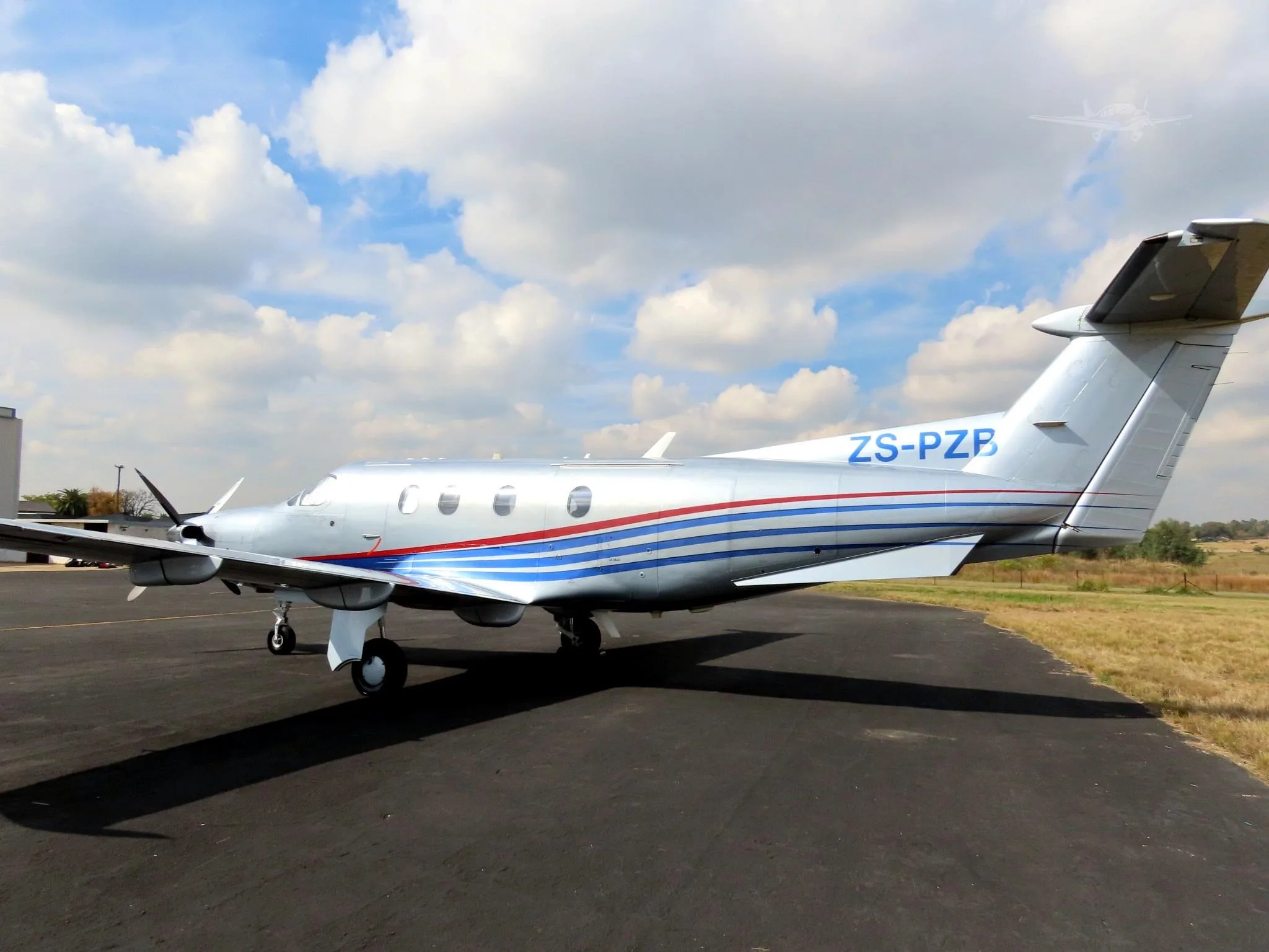 Exterior view of a 2003 PILATUS PC-12/45, ZS-PZB.