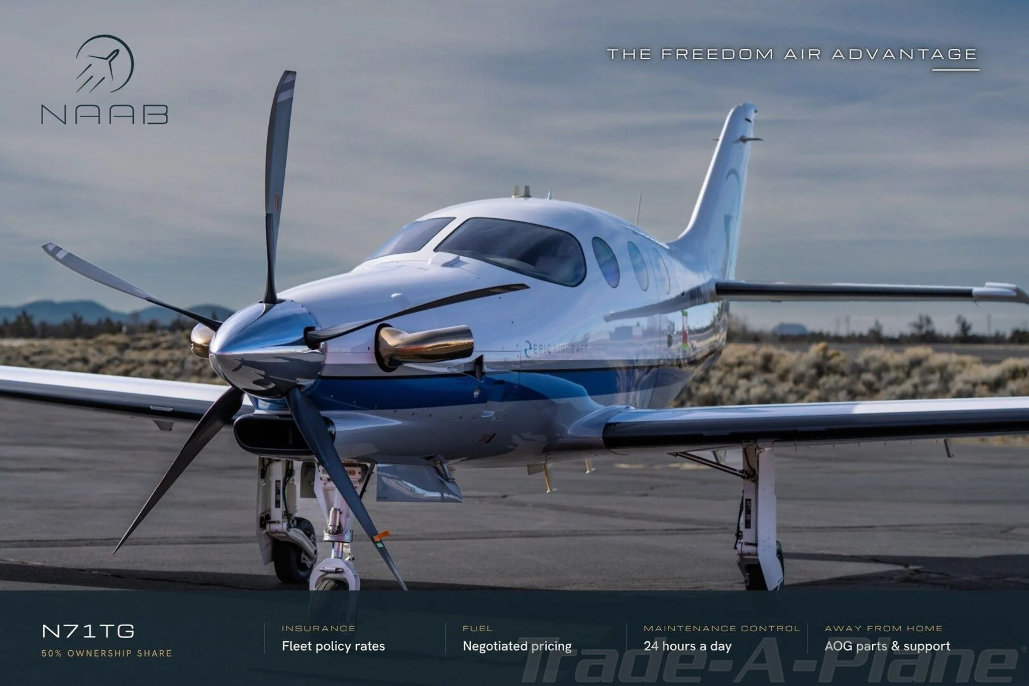 Exterior view of a 2022 EPIC E1000, N71TG.