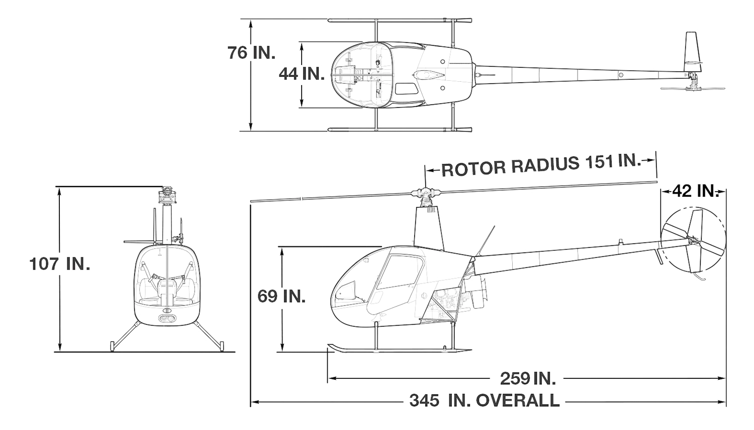 Specification or layout diagram for a 1991 Robinson R22 Beta.