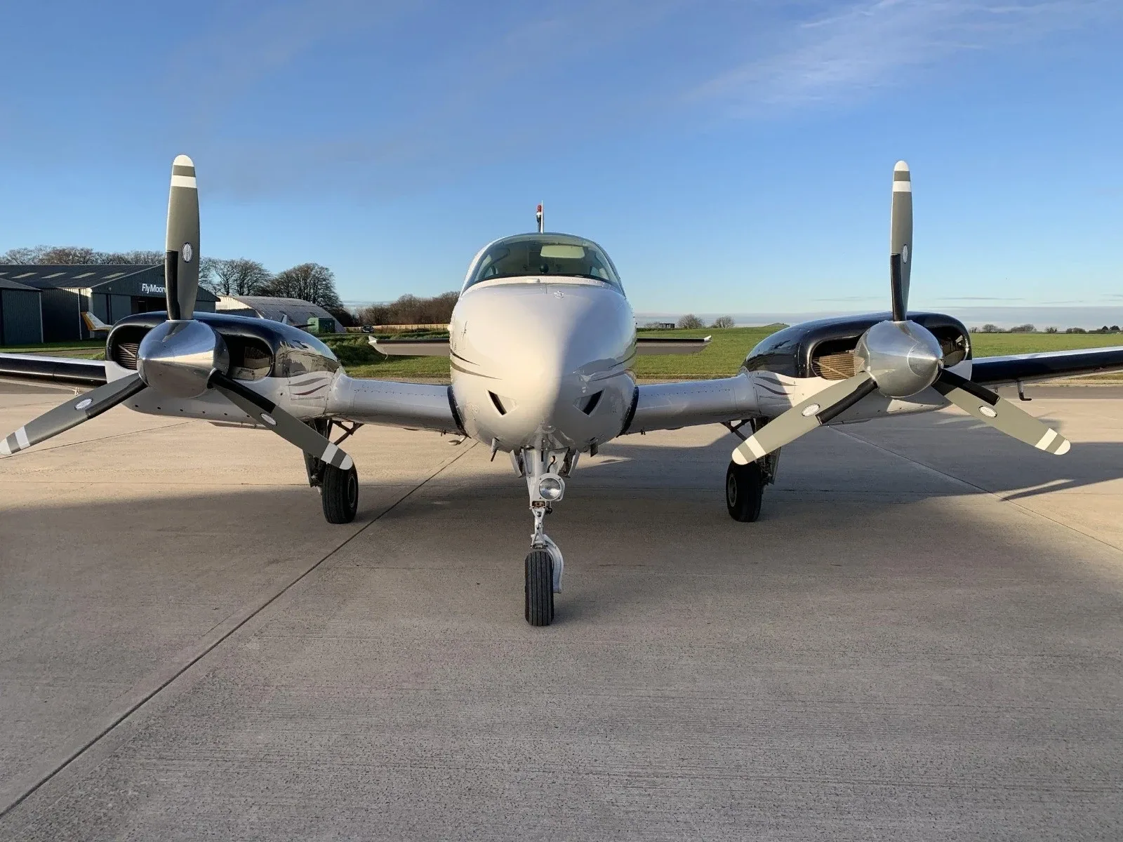 Exterior view of a 1976 Beechcraft B55 Baron.