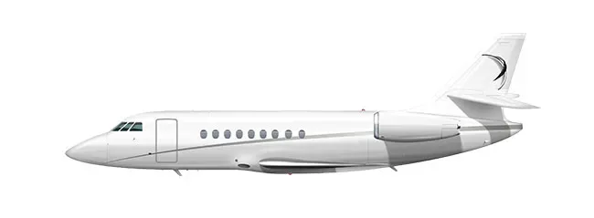 Marketing image of a 2000 Dassault Falcon 2000.