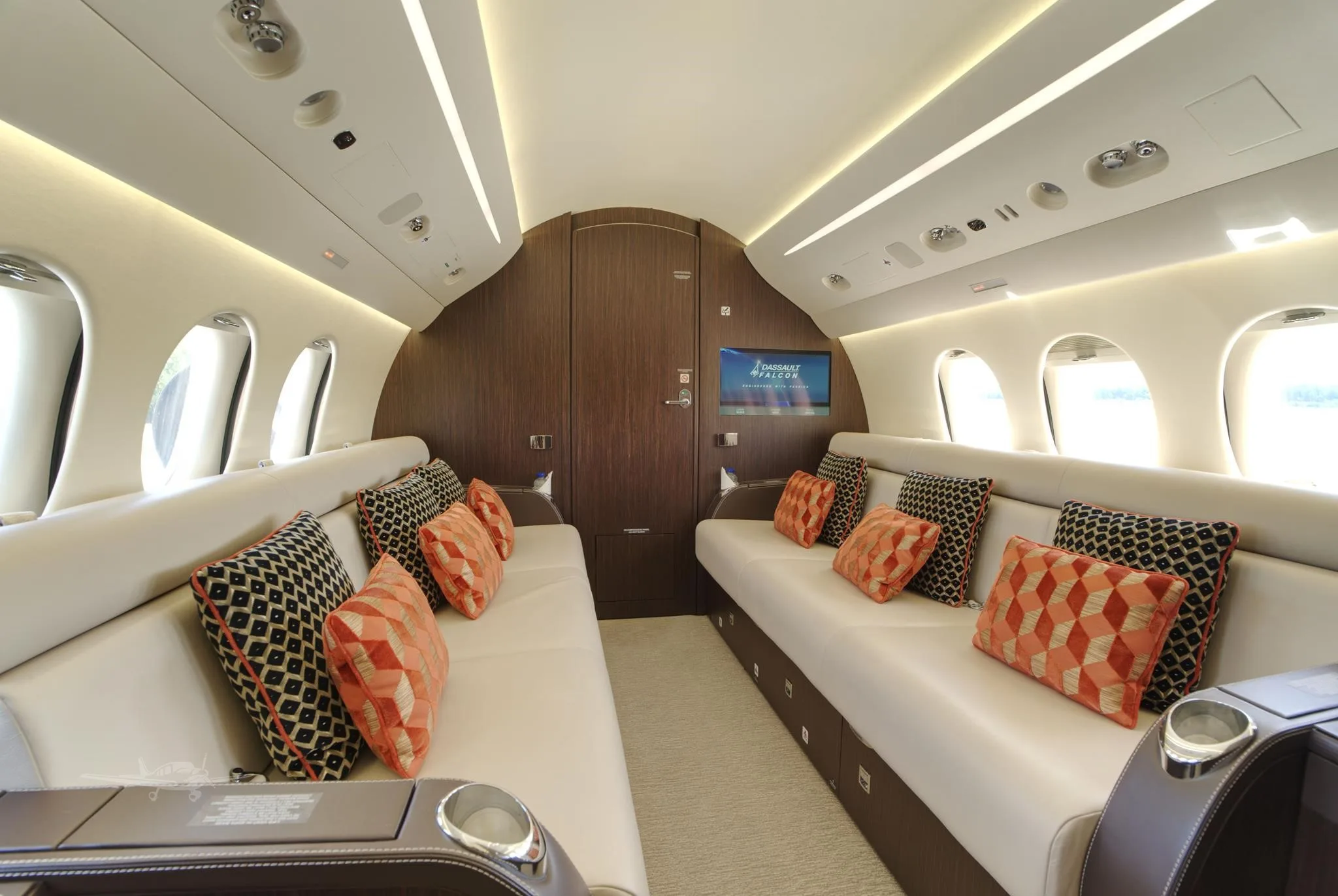 Cabin interior of a 2020 DASSAULT FALCON 7X.