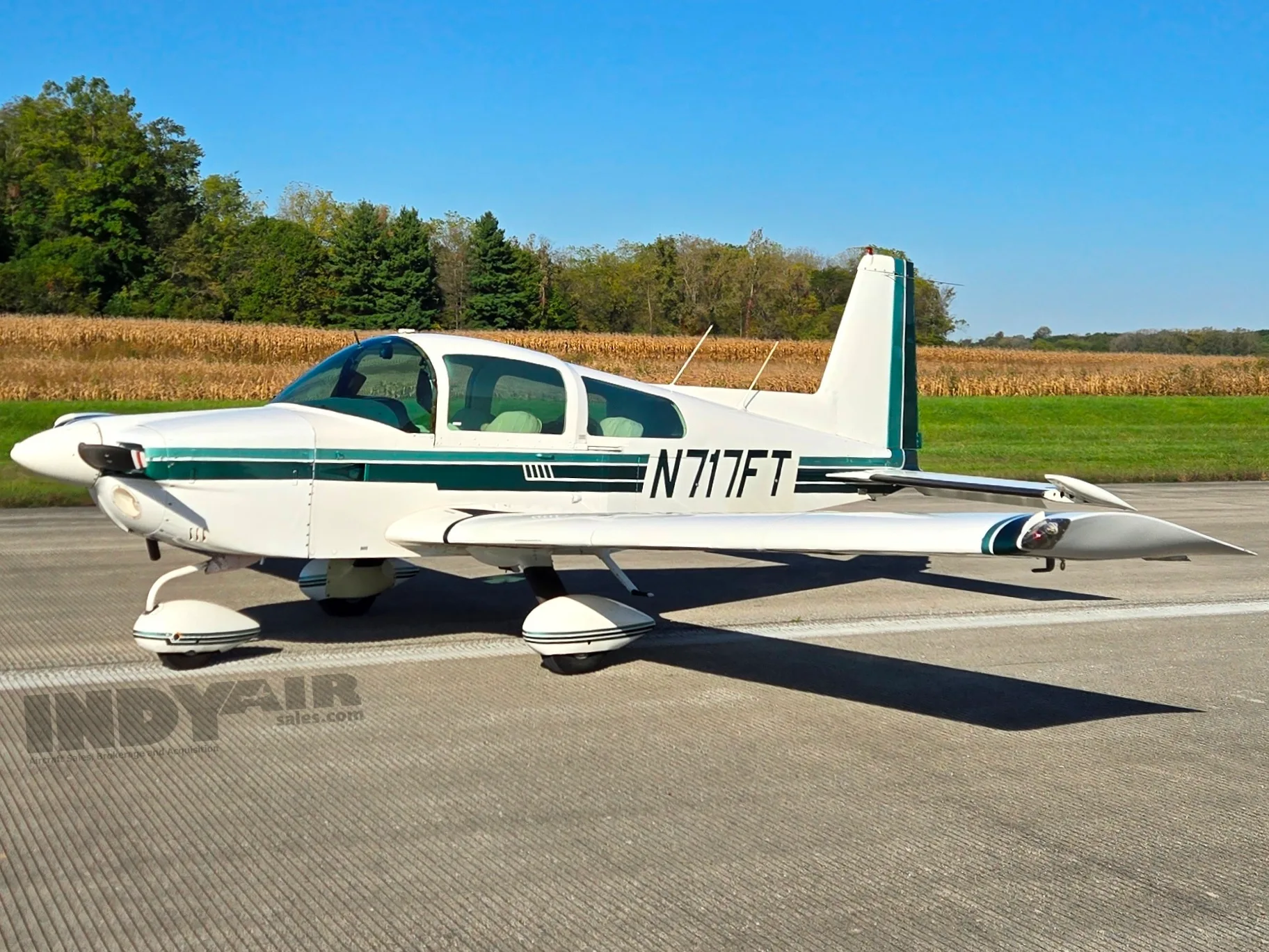 Exterior view of a Grumman AA5A, N717FT.