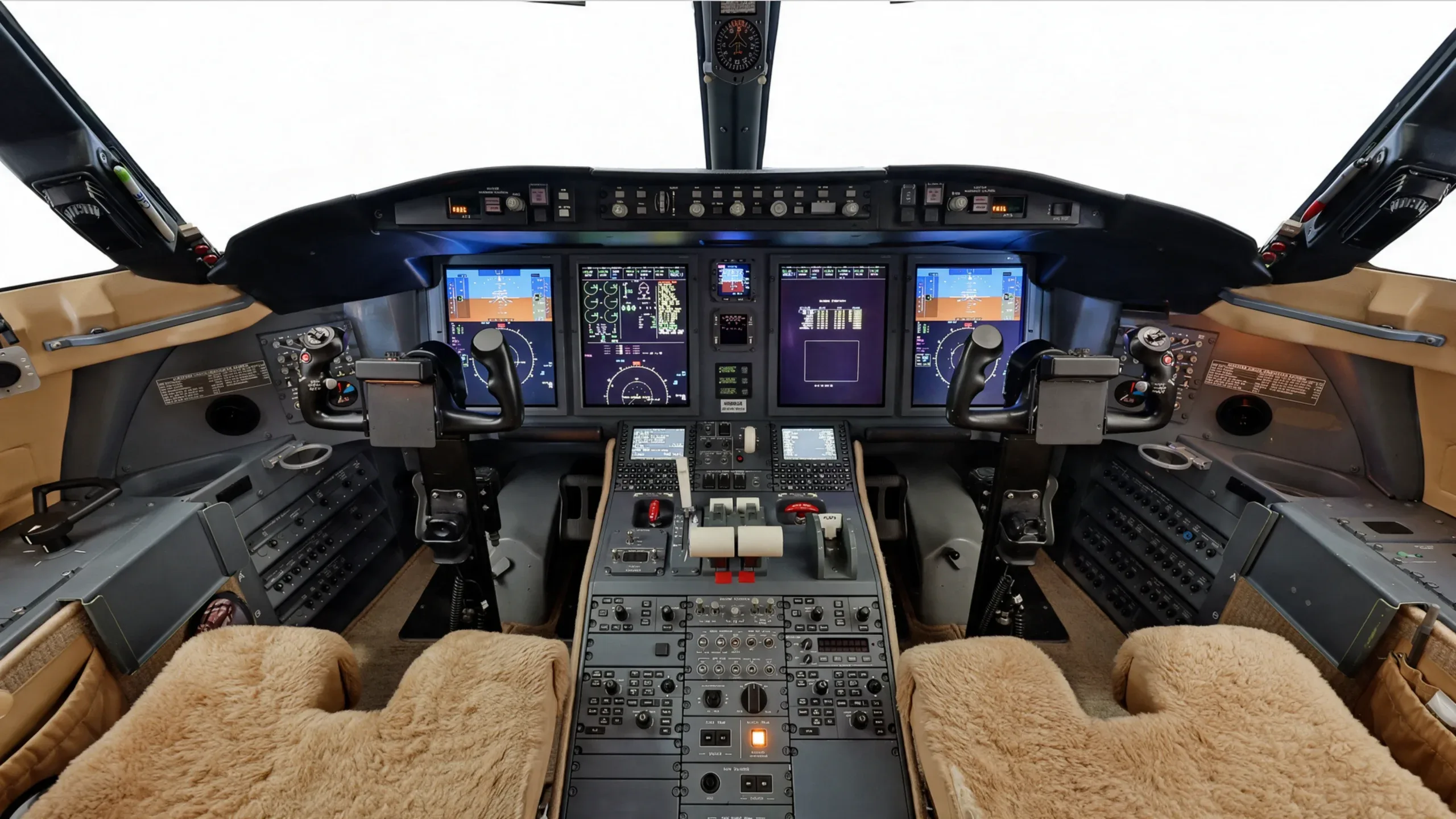 Cockpit and instrument panel of a 2009 Bombardier Challenger 605.
