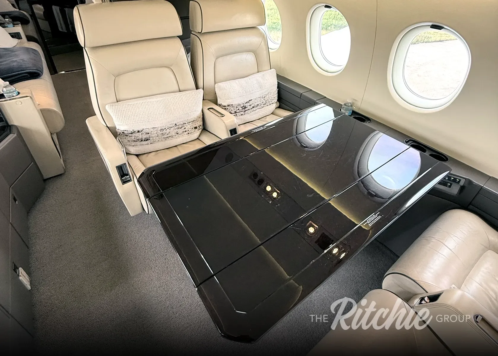 Cabin interior of a 1993 Dassault Falcon 900B.